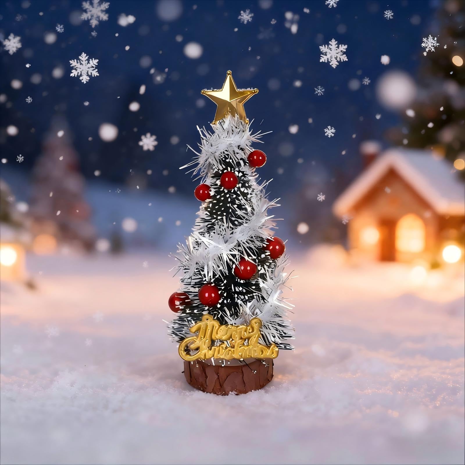 Mini Christmas Tree, Small Christmas Tree with Base, Artificial Tabletop Christmas Trees for Party and Home Decor (White) - Medaid International