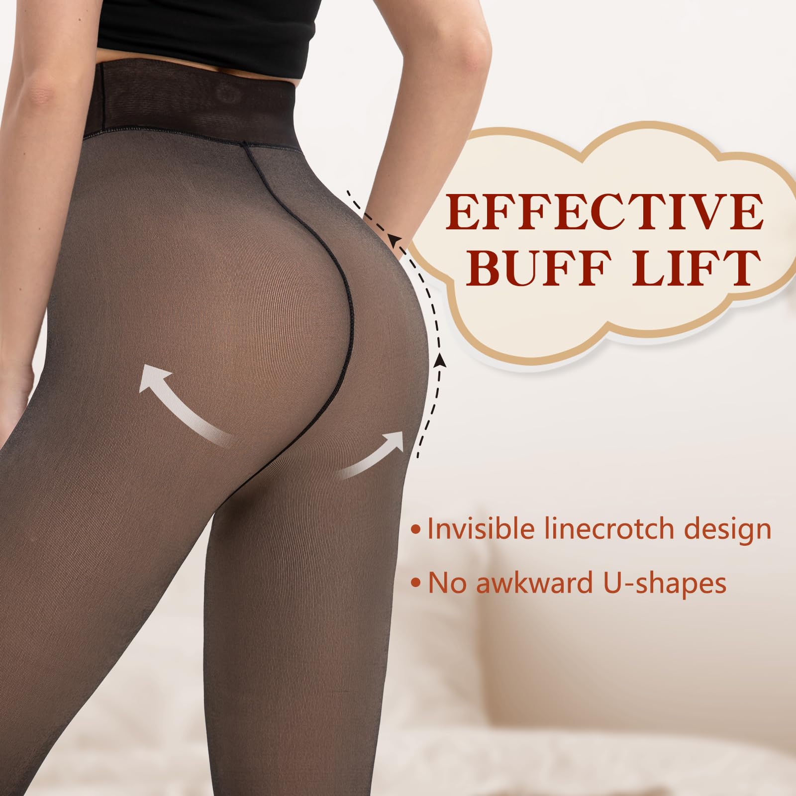 HONGTEYA Fleece Lined Tights Women Winter Thermal Leggings Pantyhose Fake Translucent Thick Warm Sheer Tights (US, Alpha, Medium, Regular, Regular, Fake Translucent Black-pantyhose) - Medaid International