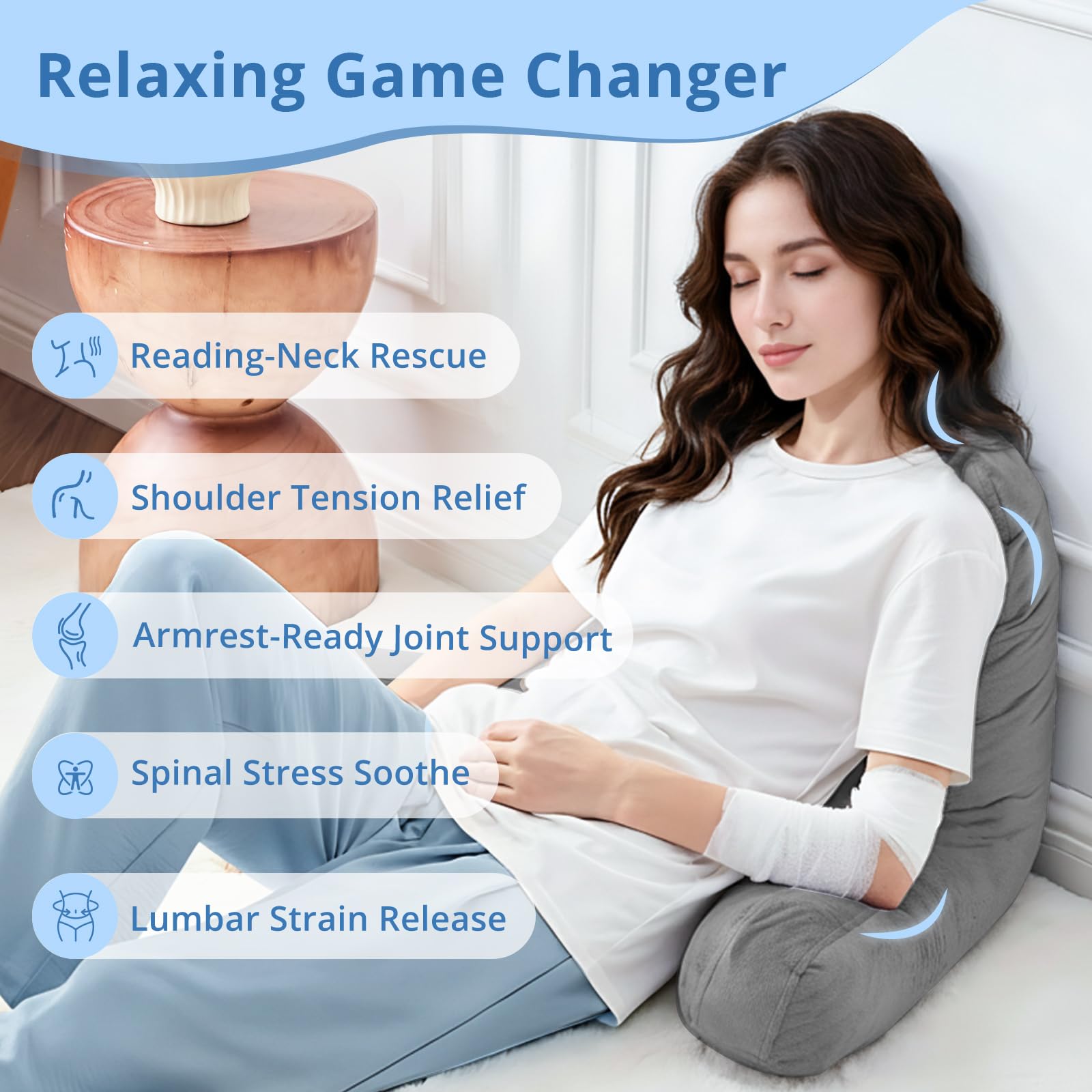 Sasttie Reading Pillows for Sitting in Bed Adult, Velvet Back Pillow Bed Sitting Up, Back-Rest Support Cushion for Sit Up on Couch, Sofa, and Floor, Dorm Essentials, Oeko-Tex Certified, Dark Grey - Medaid International