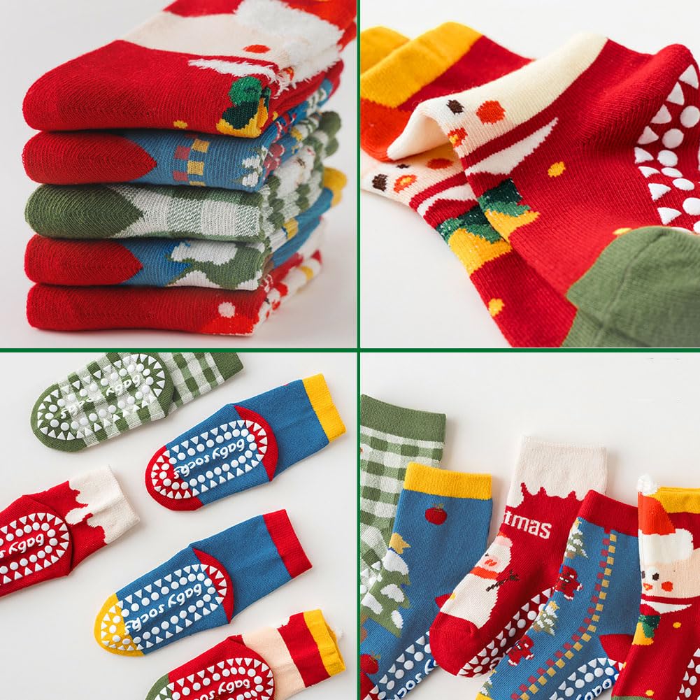 WATOCHE Kids Christmas Socks Toddler Nonslip Grip Christmas Xmas Socks for Baby Holiday Winter Warm for Boys/Girls(Nonslip Snowman Set,1-3T) - Medaid International