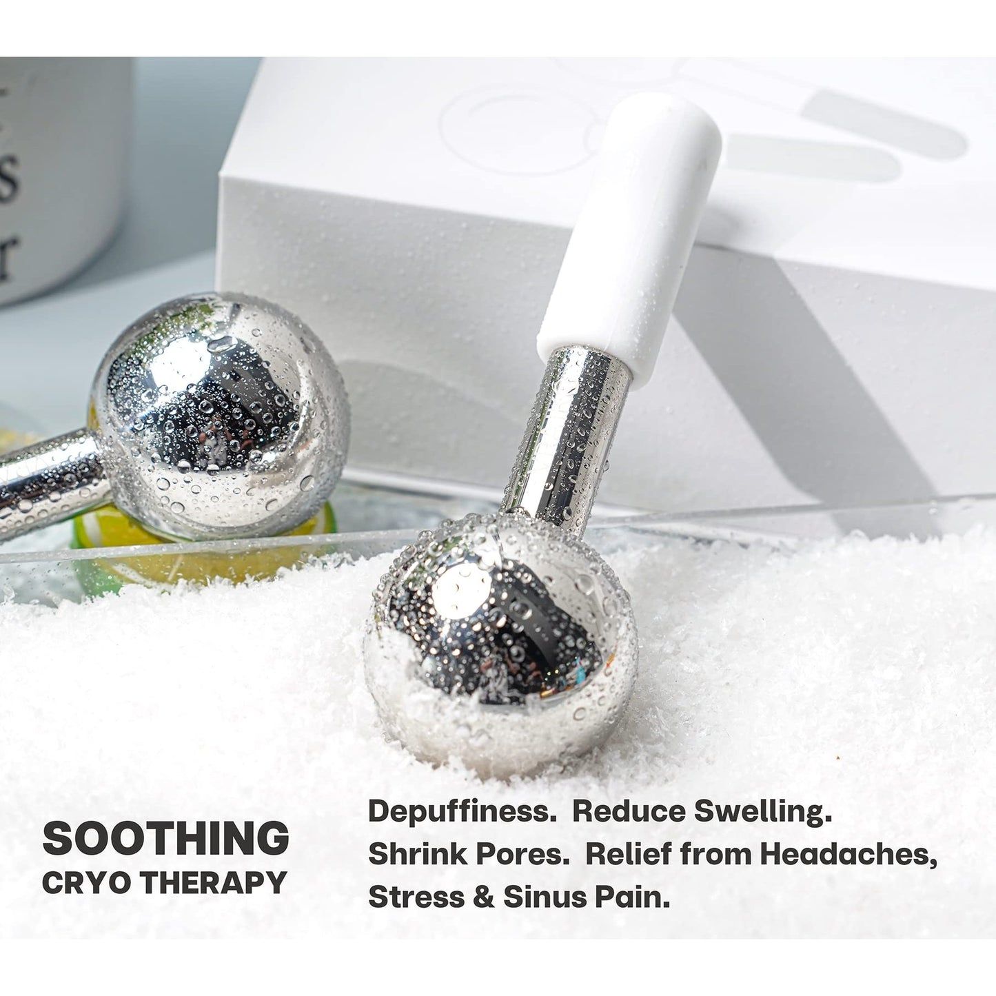 VRAIKO ICE Globes for Facials & Gua Sha Set, Gua Sha Facial Tools and Cryo Sticks with Unbreakable Steel, Face Massager Cooling Rollers for Dark Circles, Puffiness and Lymphatic Drainage (White) - Medaid International