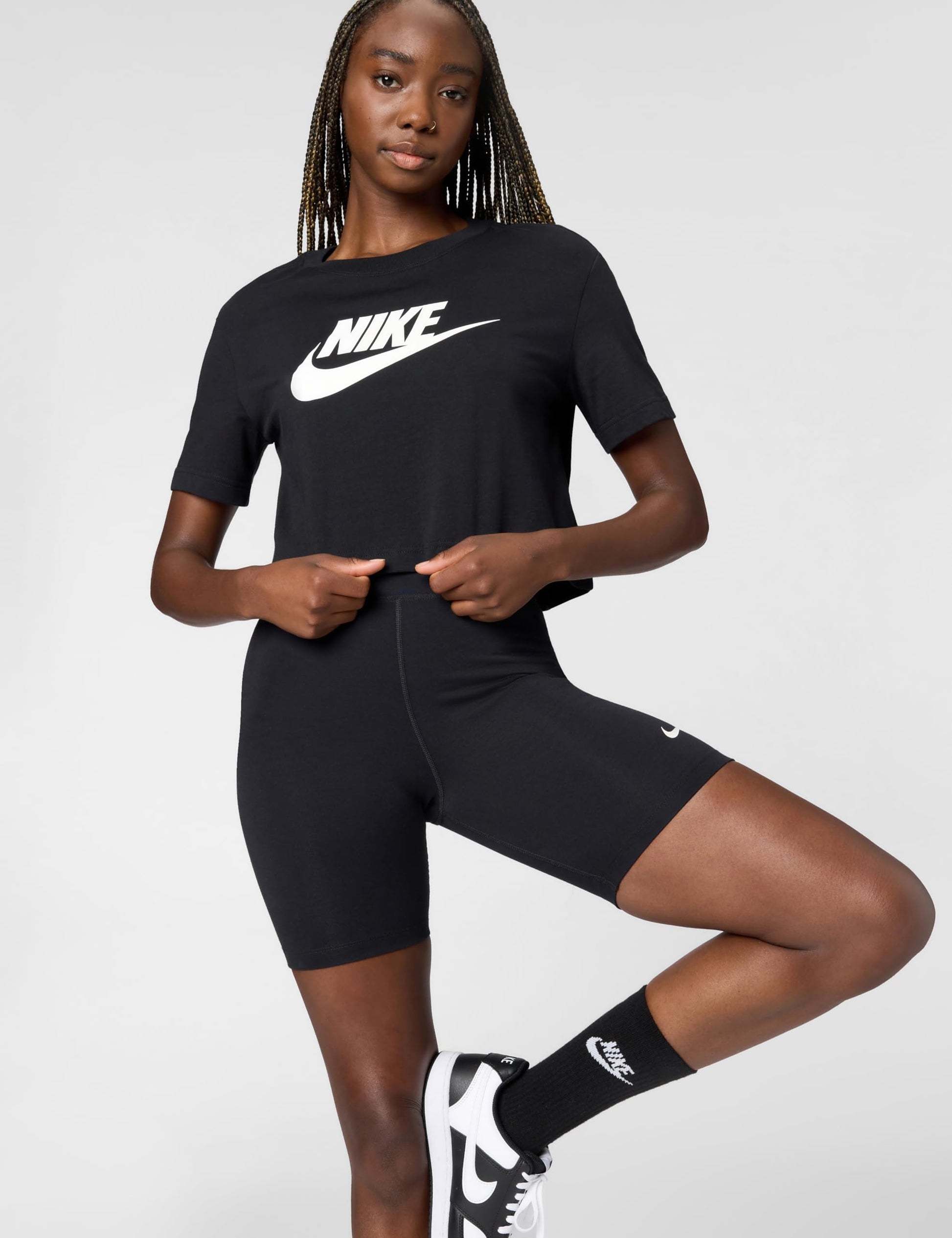 Nike Women's Sportswear Essential Cropped Logo T-Shirt, Black/White, Large - Medaid International