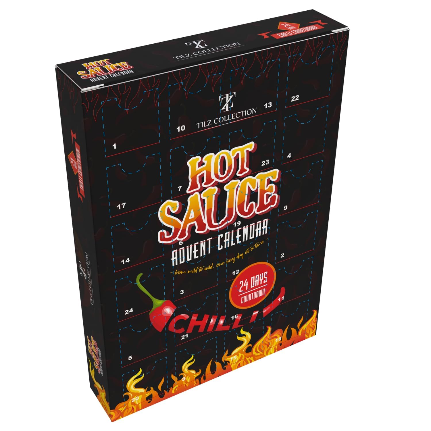 Hot Sauce Advent Calendar 2025 | 24 Days of Chilli Sauce | Ultimate Gift for Spicy Food Lovers | Food Advent Calendar 2025 Men, Chilli Challenge Hot Sauce for Women (Black) - Medaid International
