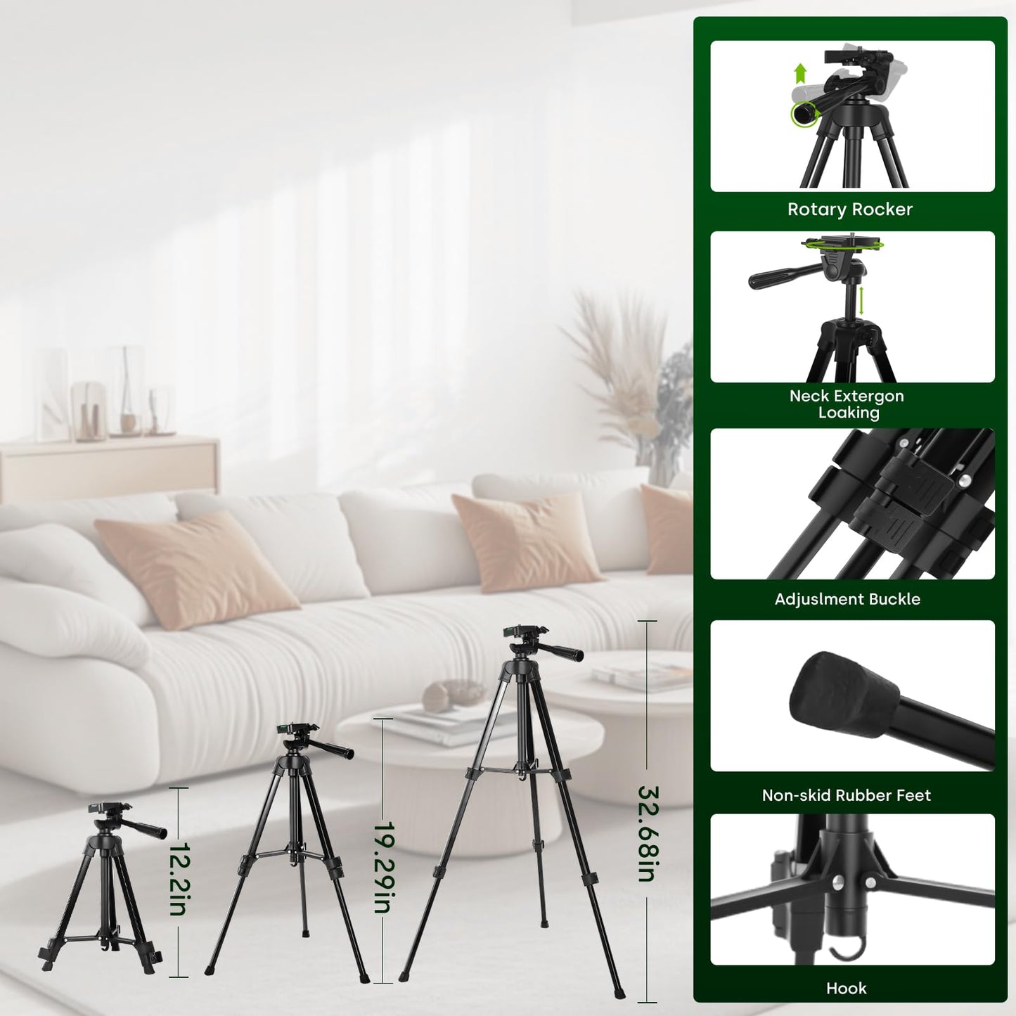 Funguard Green Laser Level with Adjustable Tripod Type-C Rechargeable Lithium Battery 360° Self Leveling Waterproof Outdoor Cross Line with Pulse Mode, Magnetic Bracket - Medaid International