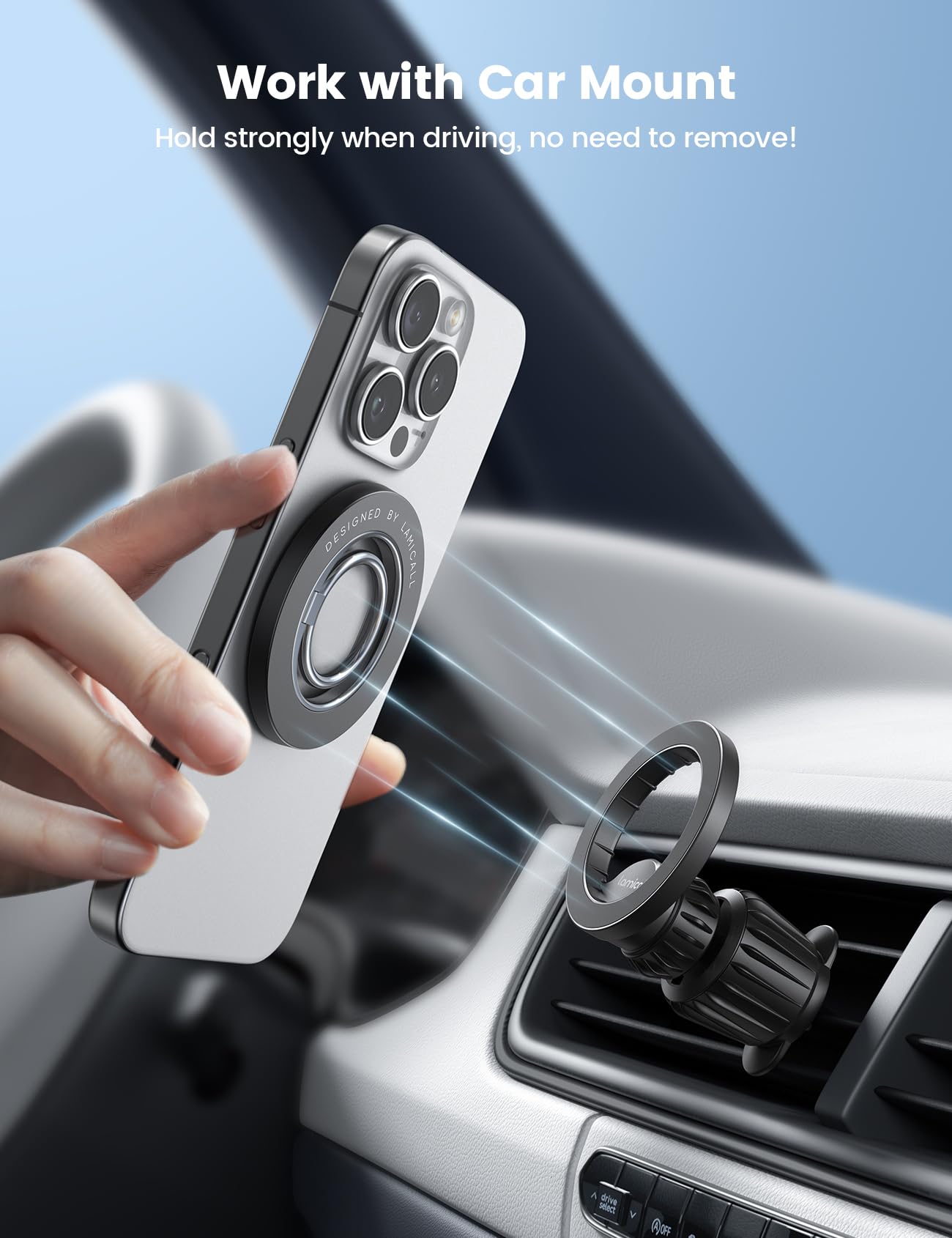 Lamicall Magnetic Phone Ring Grip for MagSafe - [Upgraded Strong Magnet & 360° Rotation] Magnet Finger Ring Holder Grip Stand, Mag Safe Accessories for iPhone 17 16 15 14 Air Pro Max Plus, Misty Black - Medaid International