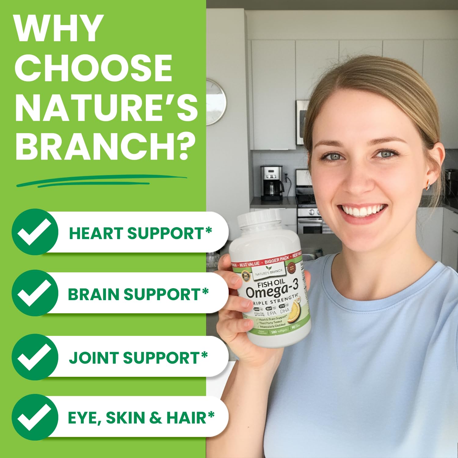 Best Triple Strength Omega 3 Fish Oil Pills - 180 Capsules - 2400mg High Potency Burpless Lemon Flavor 864mg EPA 576mg DHA Ultra Pure Liquid Softgels for Brain Joints Eyes Heart Health Supplement - Medaid International