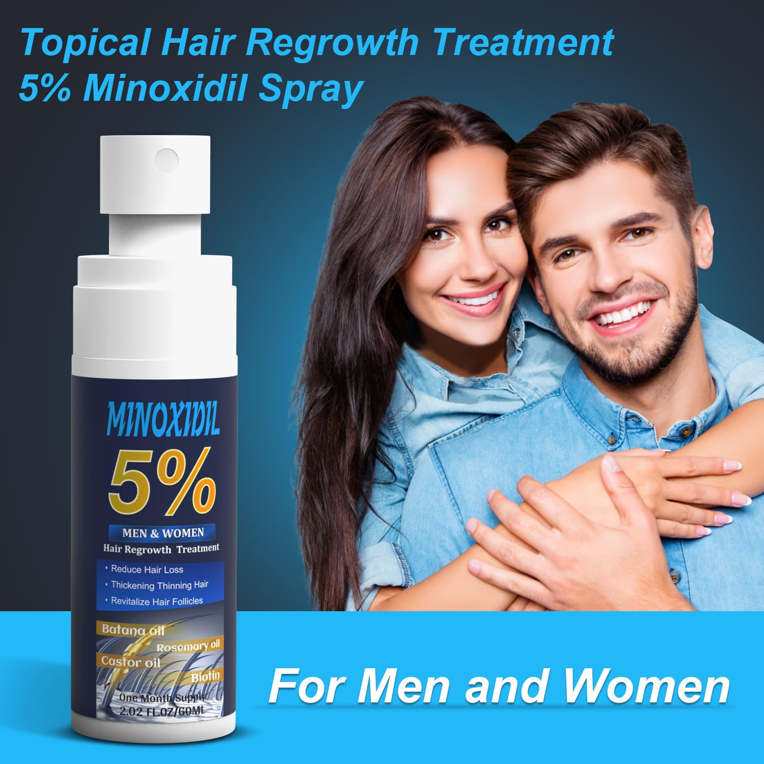 5% Minoxidil for Men and Women, Hair Growth Biotin Serum with Batana and Rosemary for Hair beard Regrowth Treatments, Extra Strength Hair Loss Solution to Regrow Thicker, 2.02FL OZ - Medaid International