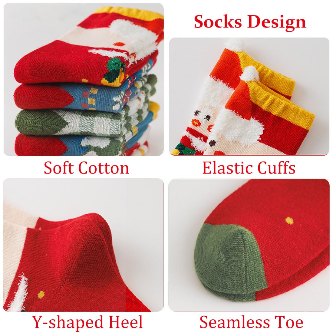 WATOCHE Kids Christmas Socks 5 Pairs Toddler Crew Christmas Xmas Socks for Baby Holiday Winter Warm for Boys/Girls(Xmas Tree,6-8T) - Medaid International