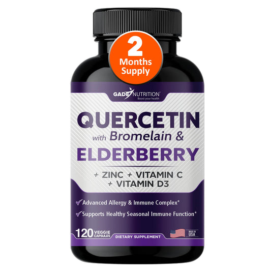 Gade Nutrition Quercetin with Bromelain & Elderberry | Quercetin with Vitamin C and Zinc | Zinc Quercetin 500mg with Vitamin D3 | Daily Immune Support Supplement - 2 Months Supply - Medaid International