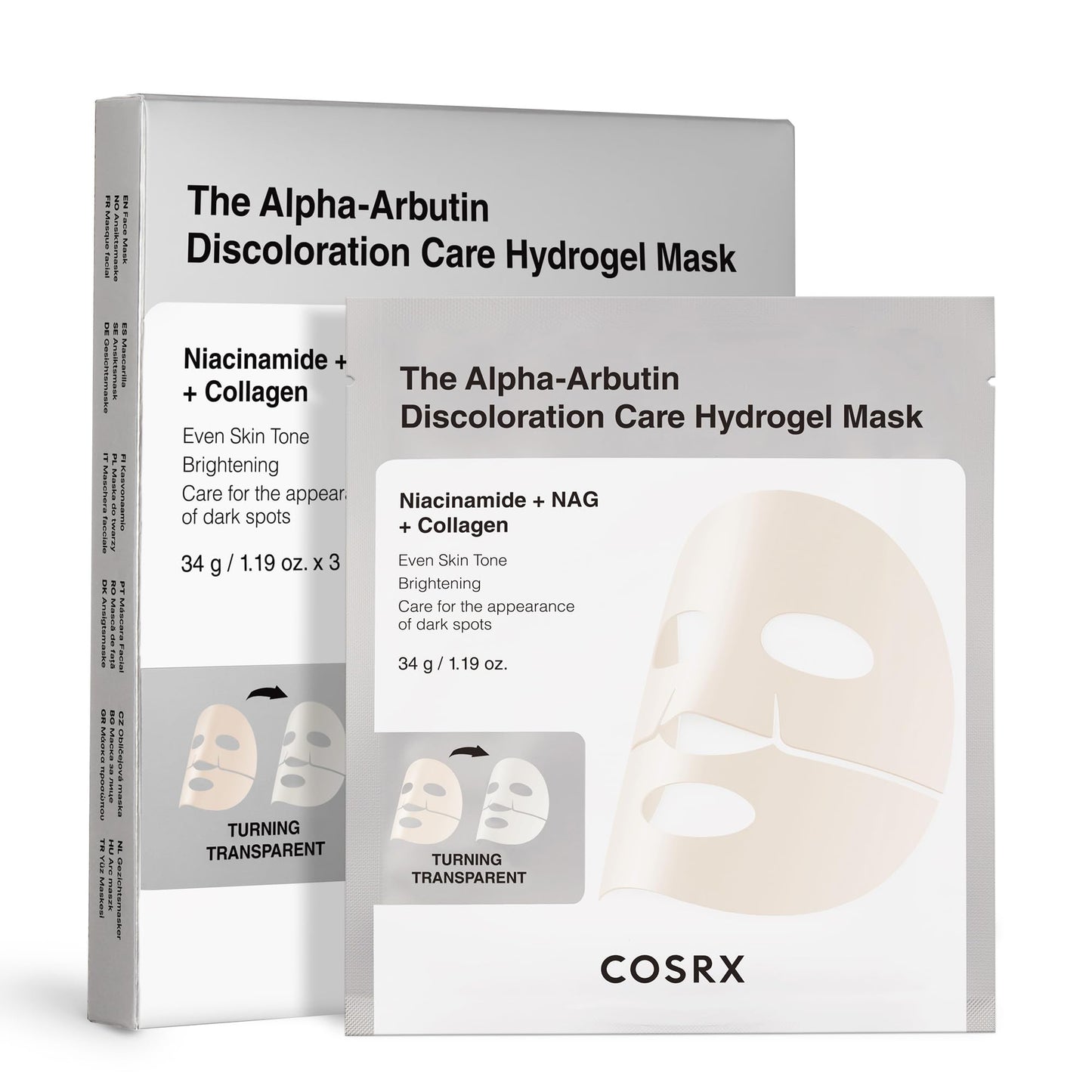 COSRX The Alpha-Arbutin Discoloration Care Hydrogel Face Masks Skincare 3 EA, Collagen Face Mask, Travel Essentials, Overnight Face Mask, Korean Skin Care, Stocking Stuffers - Medaid International