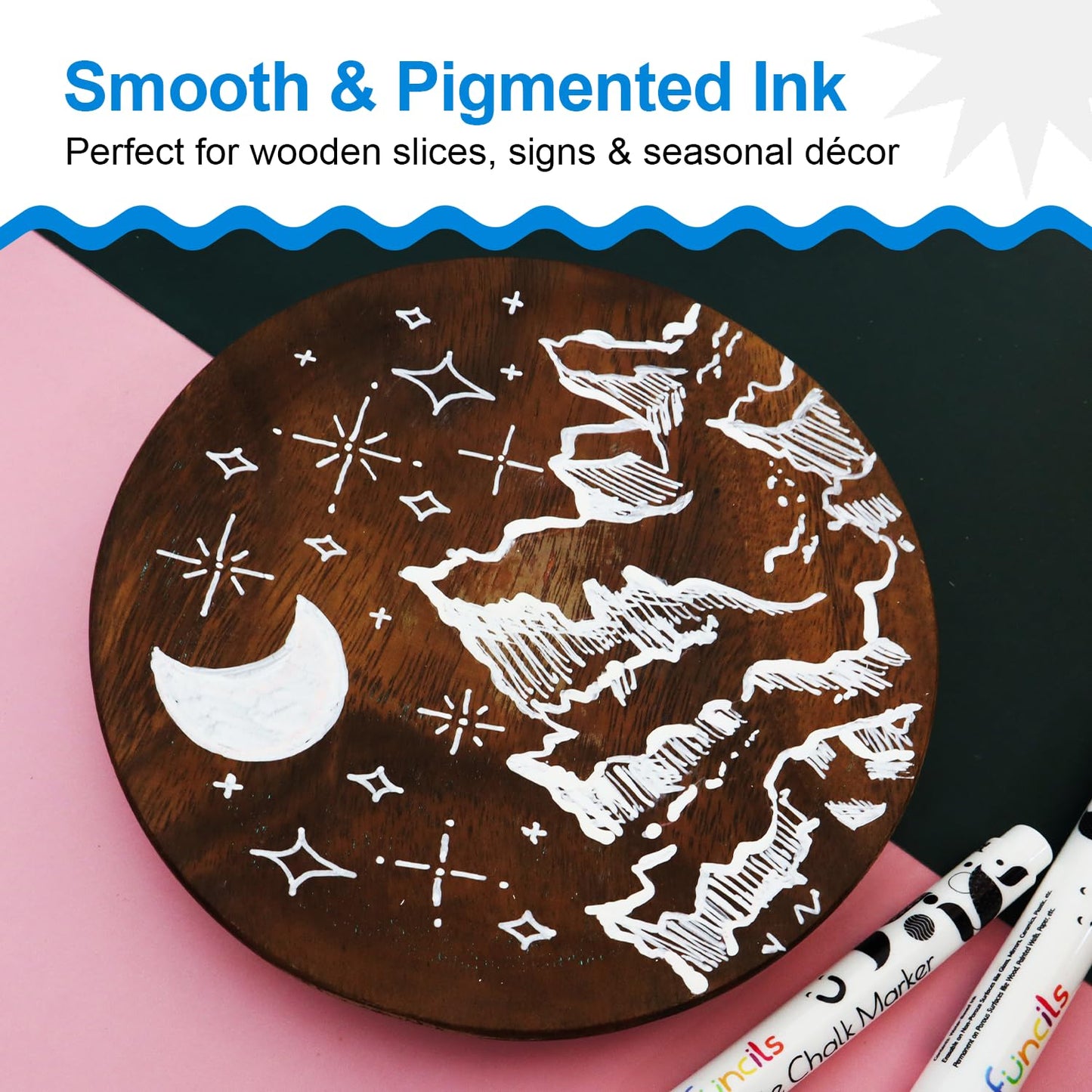 Funcils White Chalk Markers Fine Tip (5 Pack, 3mm Reversible Tip) - For Chalkboard, Blackboard, Car Windows, Glass, Acrylic Calendar | Dry erase, Erasable Thin Liquid Chalk Pens - Medaid International