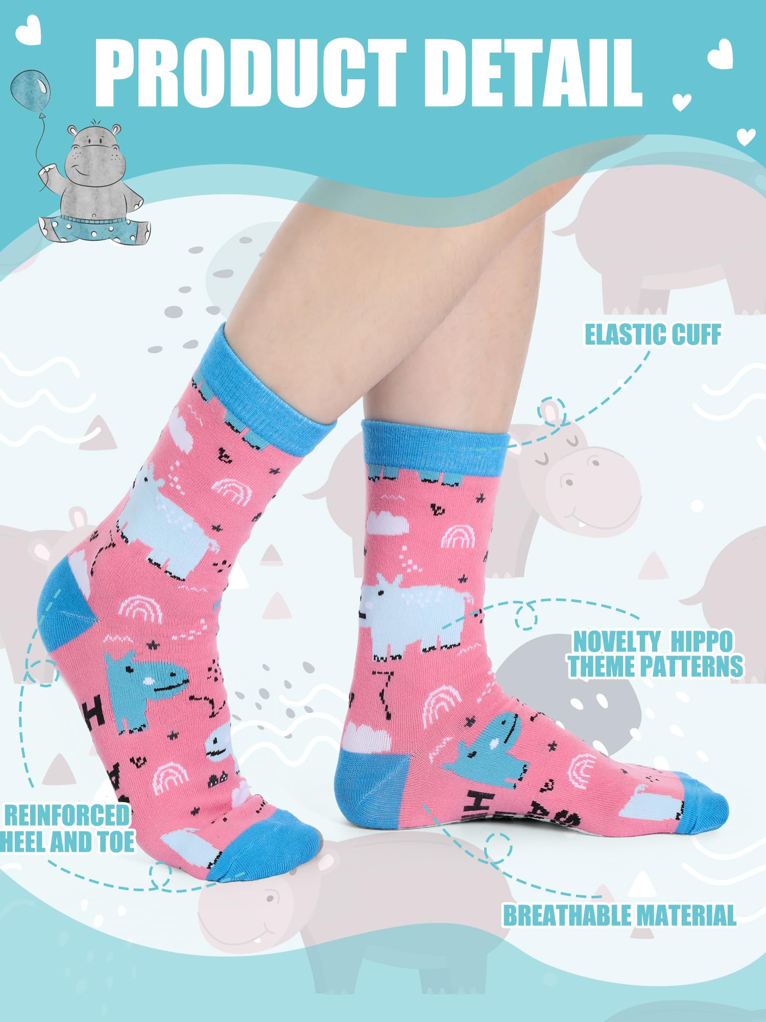 Shyyween 6 Pairs Funny Hippo Lover Gift for Women Men Novelty Animal Themed Cotton Crew Socks Xmas Stuffers Holiday Gift for Hippo Lover - Medaid International