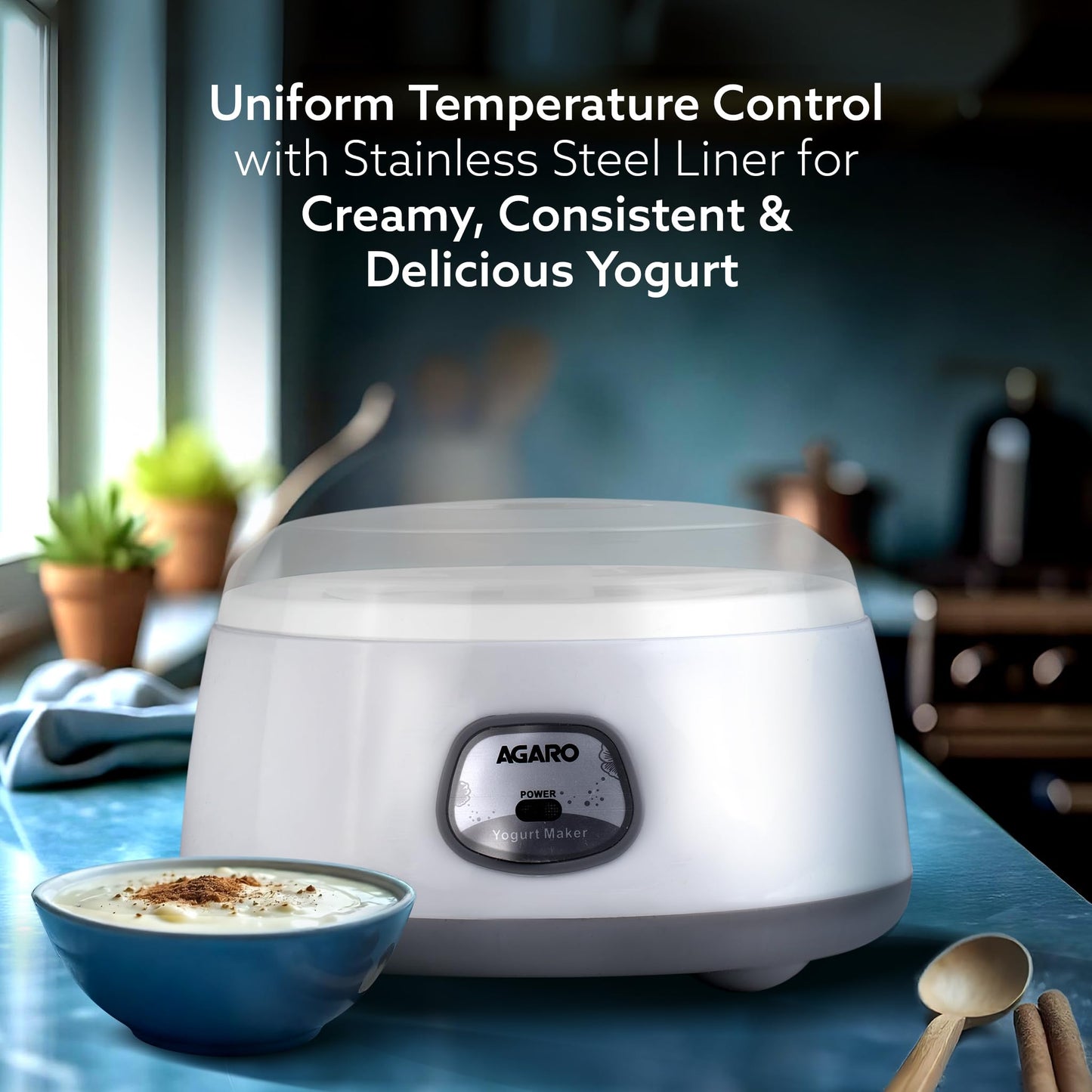 AGARO Classic Portable Yogurt Maker, 1.2L Capacity, Electric, Automatic, Grey and White. - Medaid International