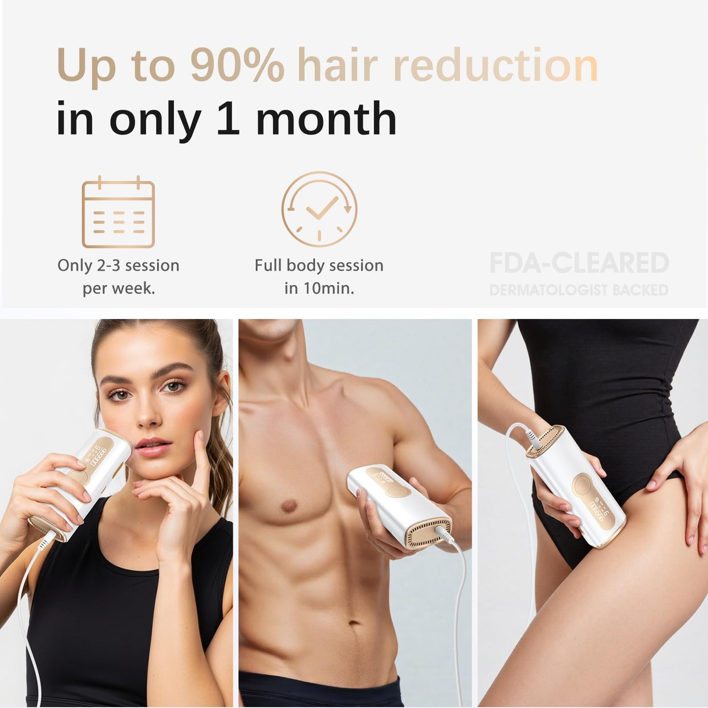 Laser Hair Removal, IPL Laser Hair Removal Device for Women & Men, Safe at-Home Nearly Painless 45°F Ice-Cooling Contact, Long-Lasting Result for Full Body & Face, Off-White - Medaid International