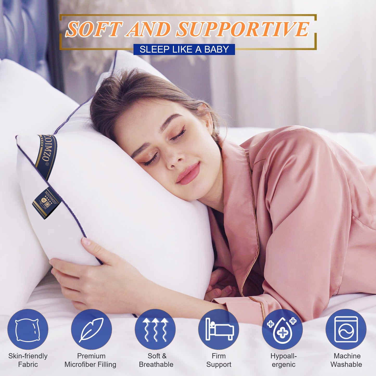 MZOIMZO Supportive Firm Bed Pillows for Sleeping- King Size, Set of 2, Cooling Hotel Quality with Premium Soft Down Alternative Fill for Back, Stomach or Side Sleepers, 20''x34'' - Medaid International