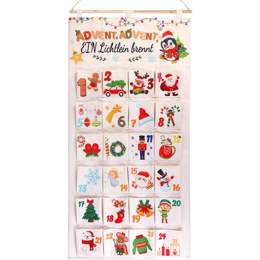 Christmas Advent Calendar Wall Hanging Bag With 24 Pockets, 24 Days Countdown Calendar Storage Bag for Xmas Home Wall Decoration, Reusable Fabric Gift Favors for kids friends family (Red) - Medaid International