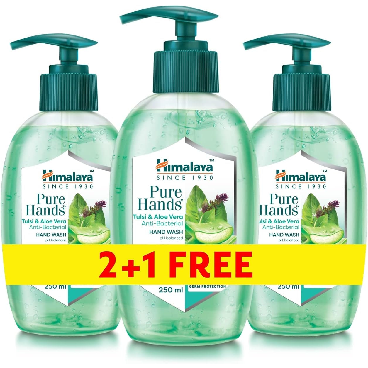 Himalaya Since 1930 Himalaya Purehands Hand Wash Soap Tulsi & Aloe Vera Effectively Protects Hands from Germs -3x250ml - Medaid
