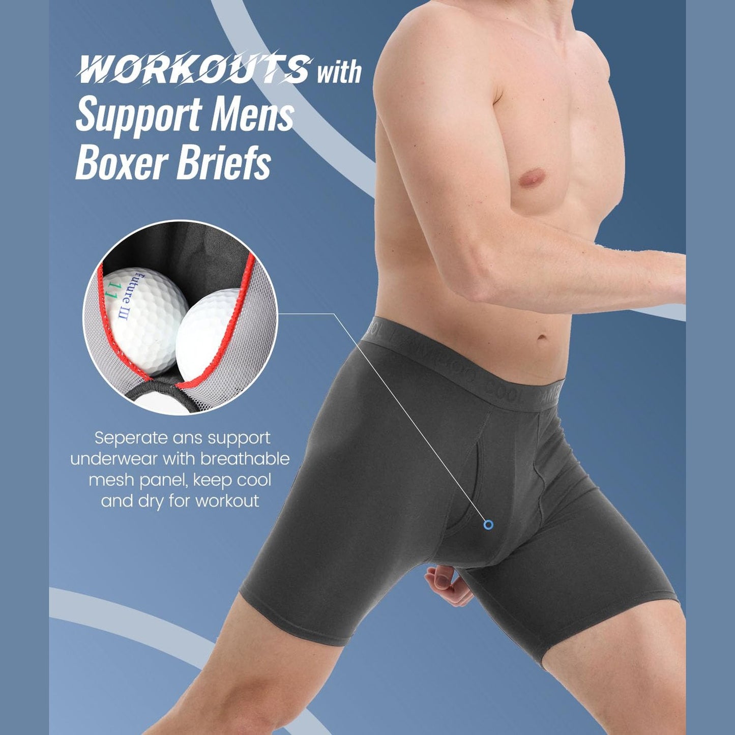 BAMBOO COOL Mens Underwear Support Pouch Men's Boxer Brief Breathable Underwear 3 pack(Medium) - Medaid International