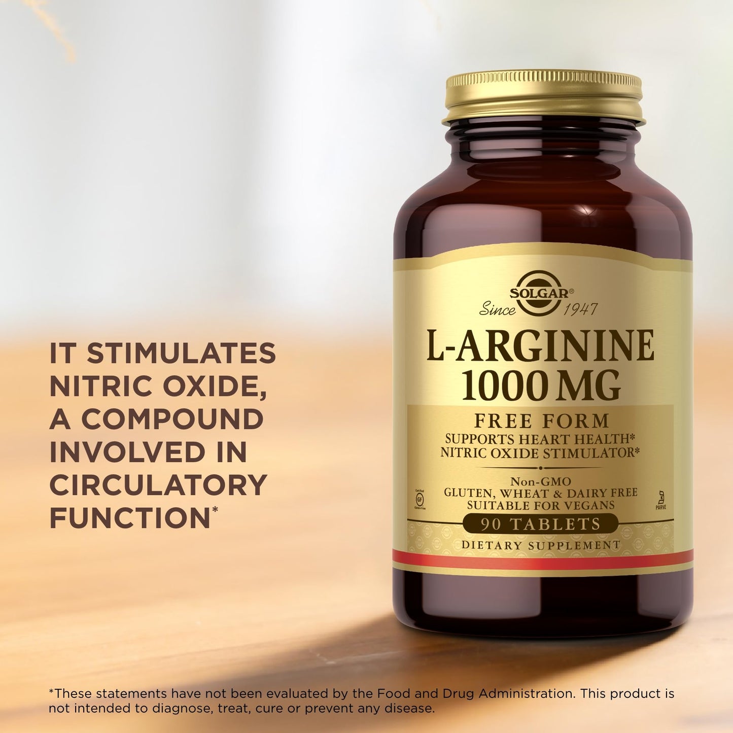 Solgar L-Arginine 1000 mg - 90 Tablets - Nitric Oxide Stimulator - Non-GMO, Vegan, Gluten Free, Dairy Free, Kosher - 90 Servings - Medaid International
