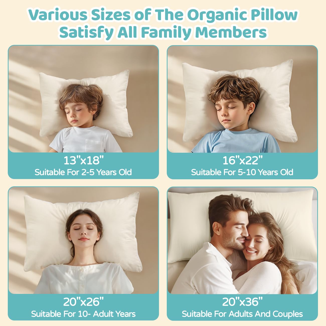 LOFE Organic Pillow with Pillowcase - 20x26 Youth Pillow with 100% Organic Cotton Shell, Adjustable Loft Organic Standard Plilow, Machine Washable, Soft, Perfect for Youth&Adults - Medaid International