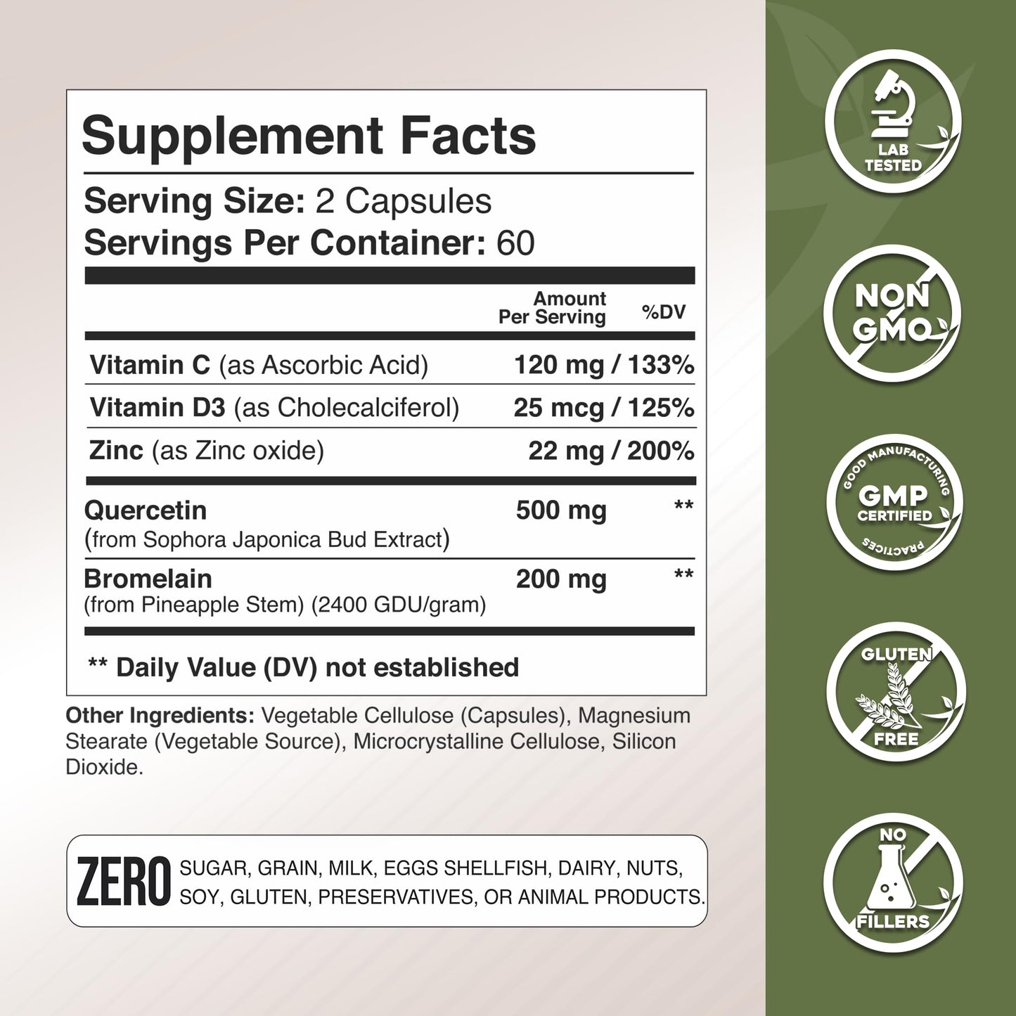 Gade Nutrition Quercetin with Bromelain Vitamin C and Zinc Vitamin D3 | Immune Support Supplement in Capsules | Non-GMO, Gluten-Free, Vegan | Made in The USA | 2 Month Supply - Medaid International