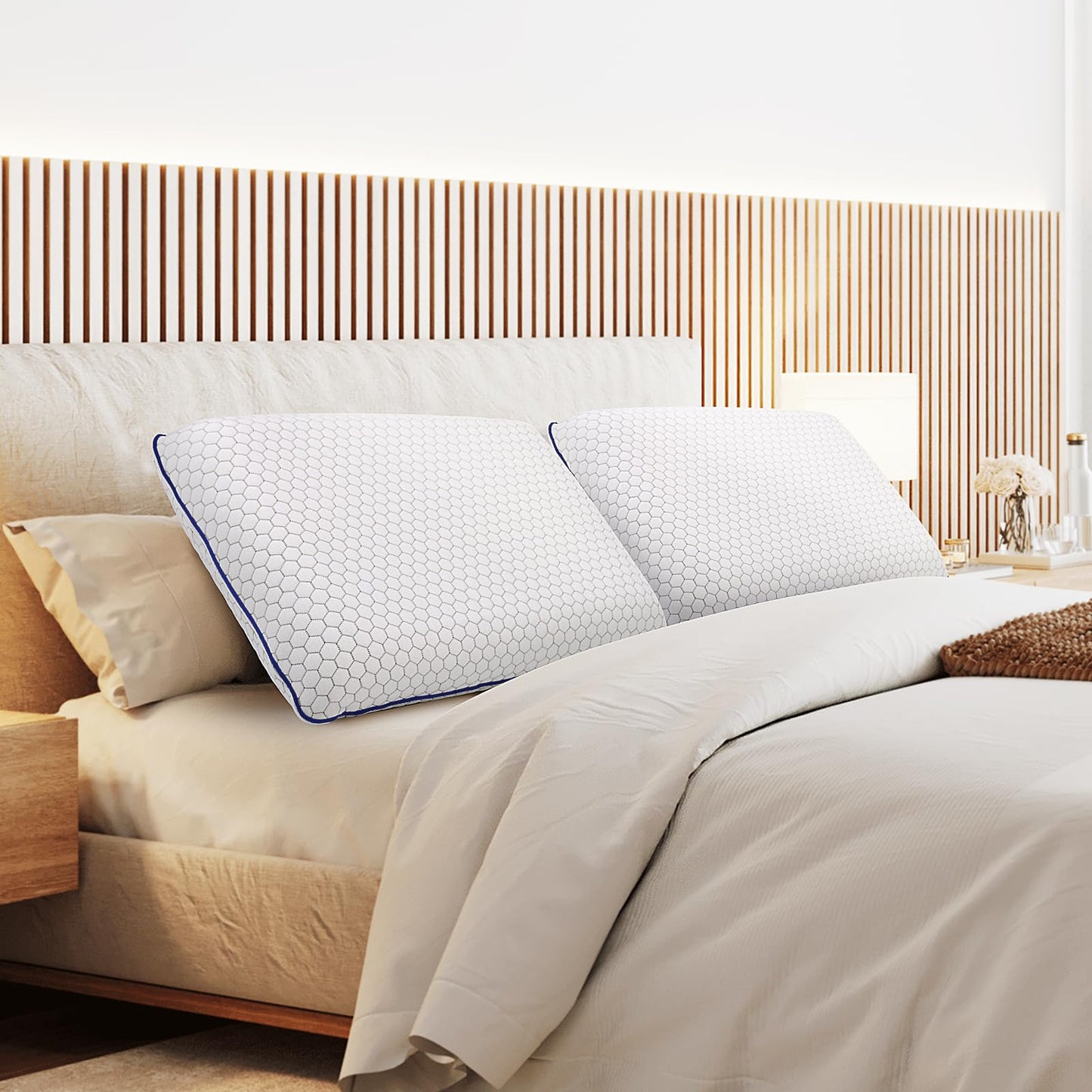 CushyOasis Memory Foam Pillows for Side, Back and Stomach Sleepers, Bed Pillow with Washable Cover and Breathable Mesh, Bed Pillow for Sleeping Standard Size (Grey) - Medaid International