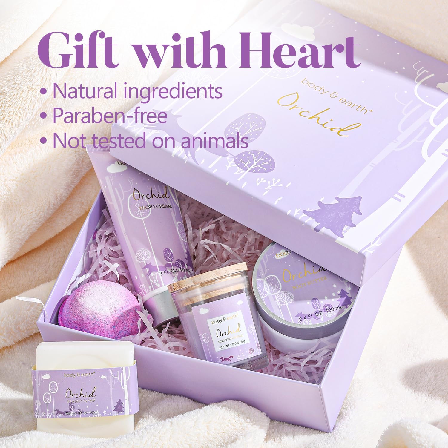 Spa Gifts for Women, Body & Earth 5 Pcs Gifts for Women Orchid Gift Sets, Bath and Body Womens Bath Gifts, Christmas Gift - Medaid International