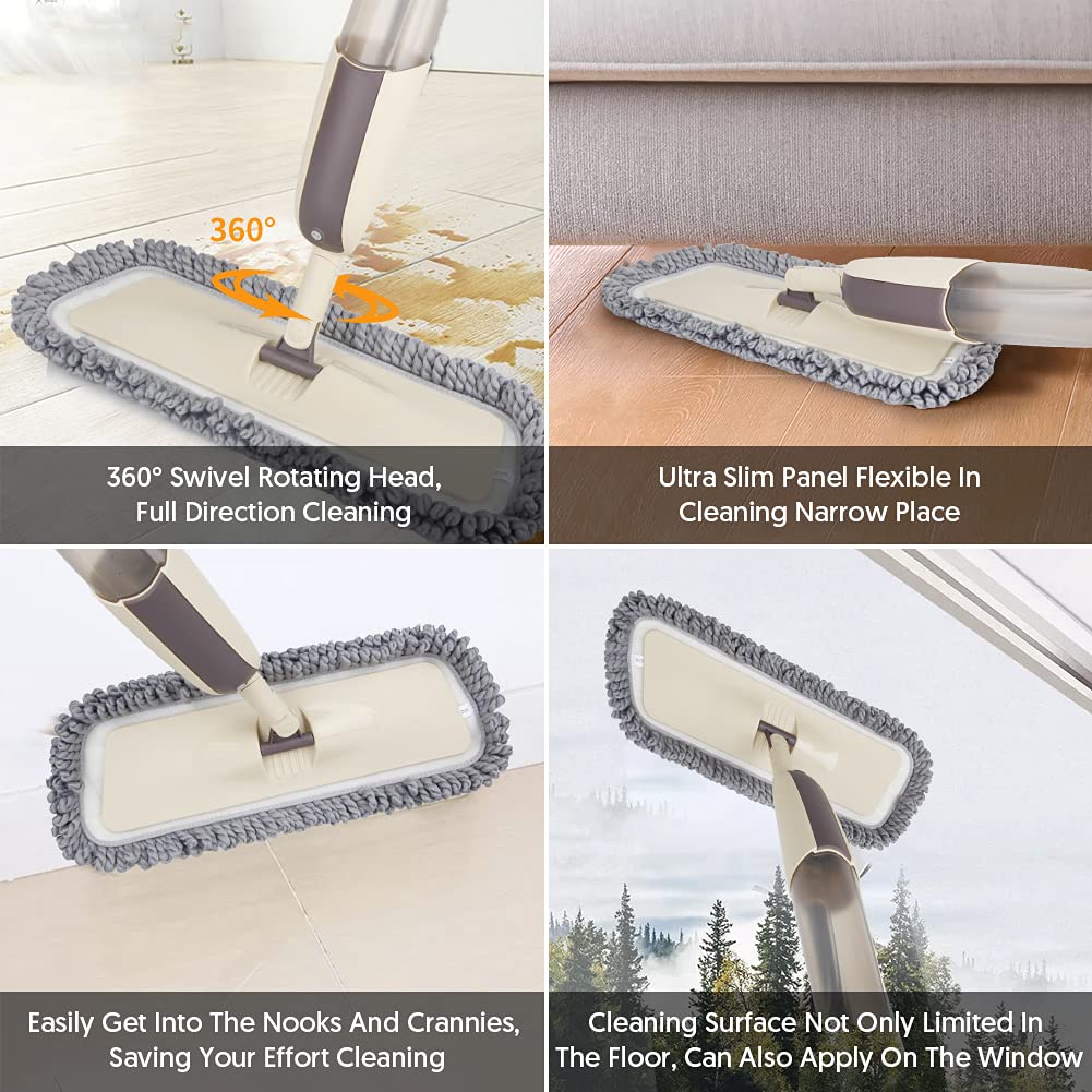 Spray Wet Mops for Hardwood Floor Cleaning - MEXERRIS Microfiber Dust Mop with Spray 3X Reusable Washable Pads Hard Wood Floor Mops Commercial Home Use for Laminate Wood Tiles Hardwood - Medaid International