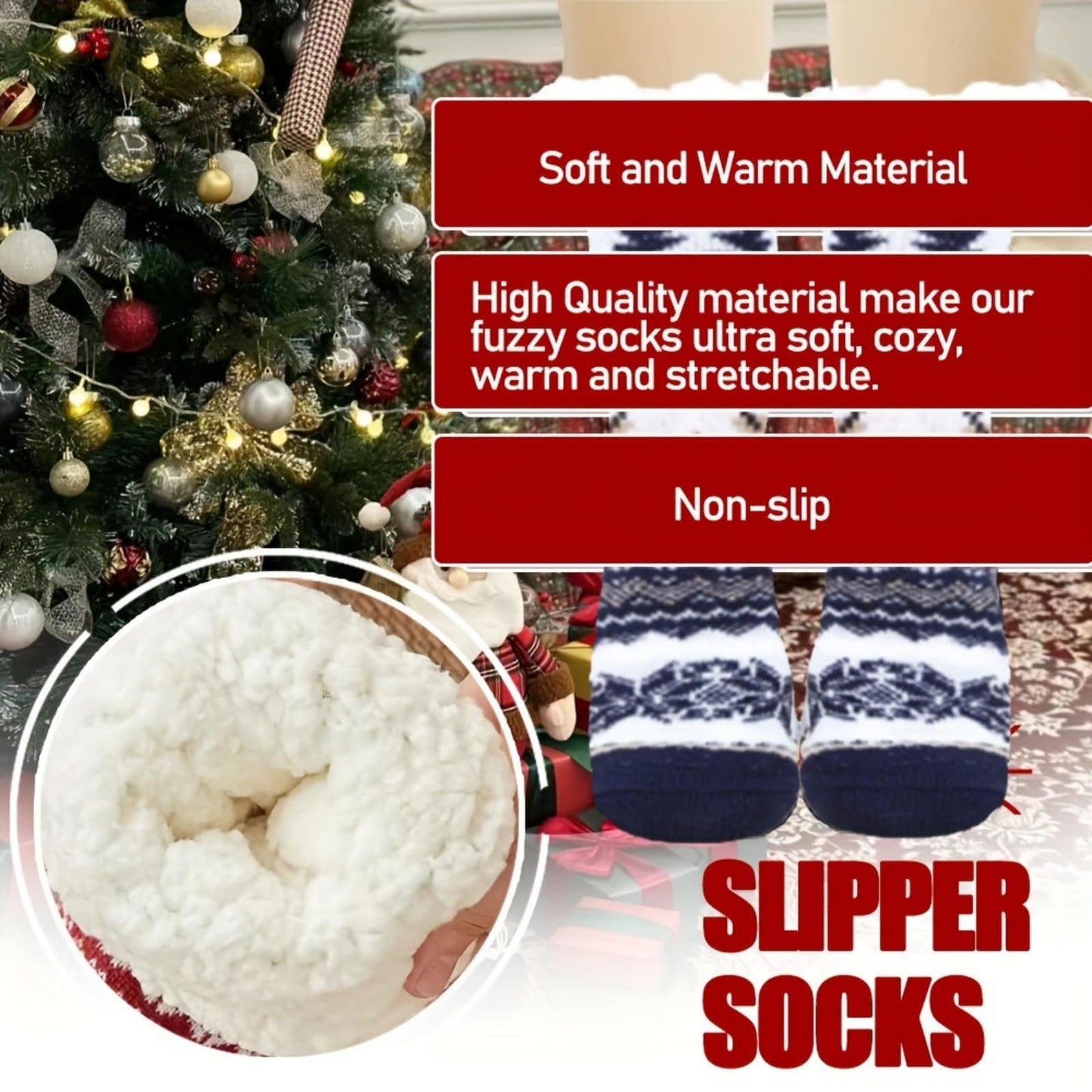 Women's Winter Cartoon Pattern Fleece Crew Socks - Soft Plush Fuzzy Sleep Socks with Non-Slip Grips | Warm, Comfortable & Fluffy for Home, Hospital & Indoor Use | Christmas Gift Idea - Medaid International