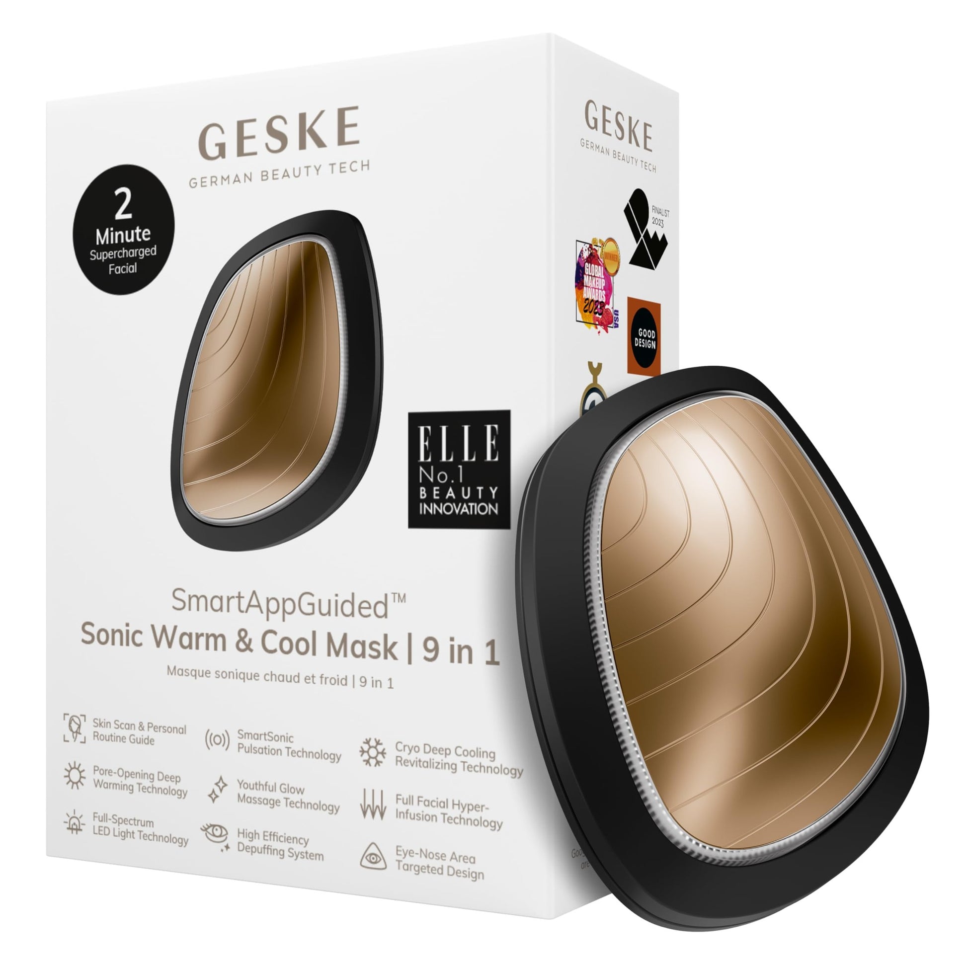 GESKE SmartAppGuided™ Sonic Warm & Cool Mask | 9 in 1 | Beauty LED Face Mask | Facial Glow | Full Spectrum LED Light | Best Face Massager | Vibrating Mask | Warm and Cold Skincare - Medaid International