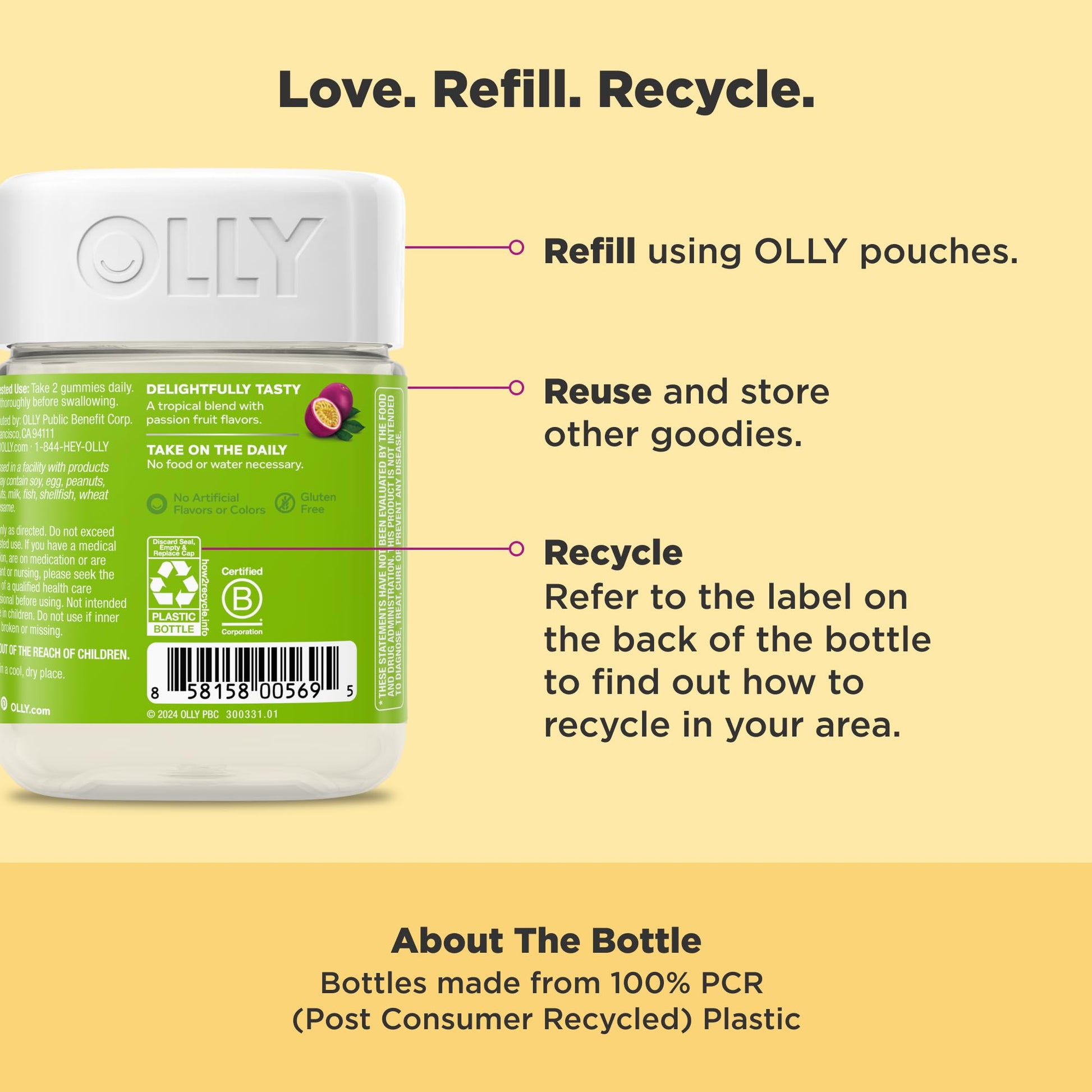 OLLY Daily Energy Gummy, Caffeine Free, Vitamin B12, CoQ10, Goji Berry, Adult Chewable Supplement, Tropical Flavor - 60 Count - Medaid International