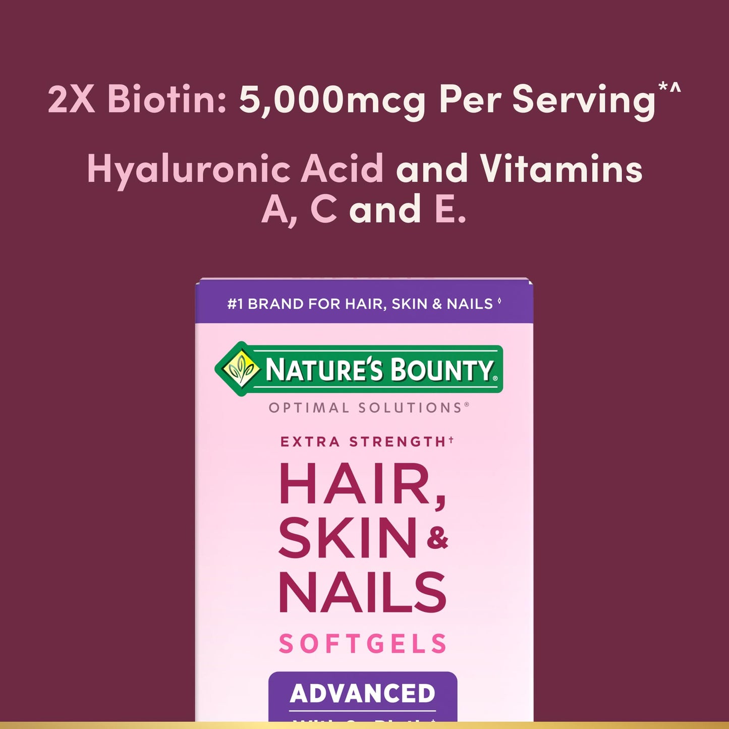 Nature's Bounty Advanced Hair, Skin & Nails, Argan-Infused Vitamin Supplement with Biotin and Hyaluronic Acid, 150 Rapid Release Softgels, 50 Total Servings - Medaid International