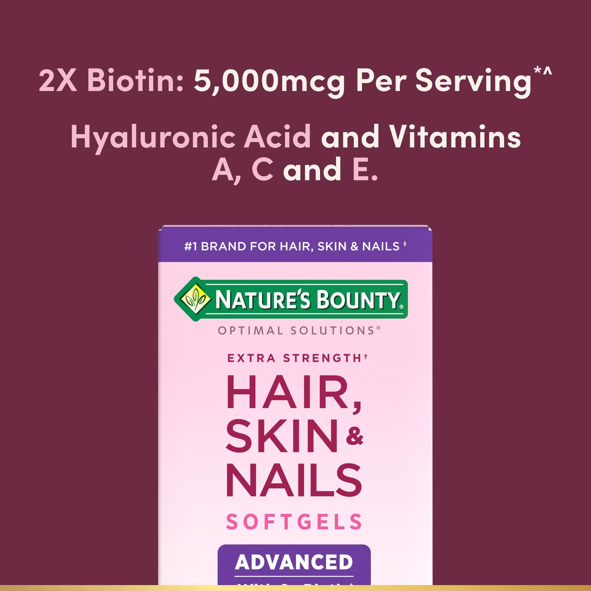 Nature's Bounty Advanced Hair, Skin & Nails, Argan-Infused Vitamin Supplement with Biotin and Hyaluronic Acid, 150 Rapid Release Softgels, 50 Total Servings - Medaid International