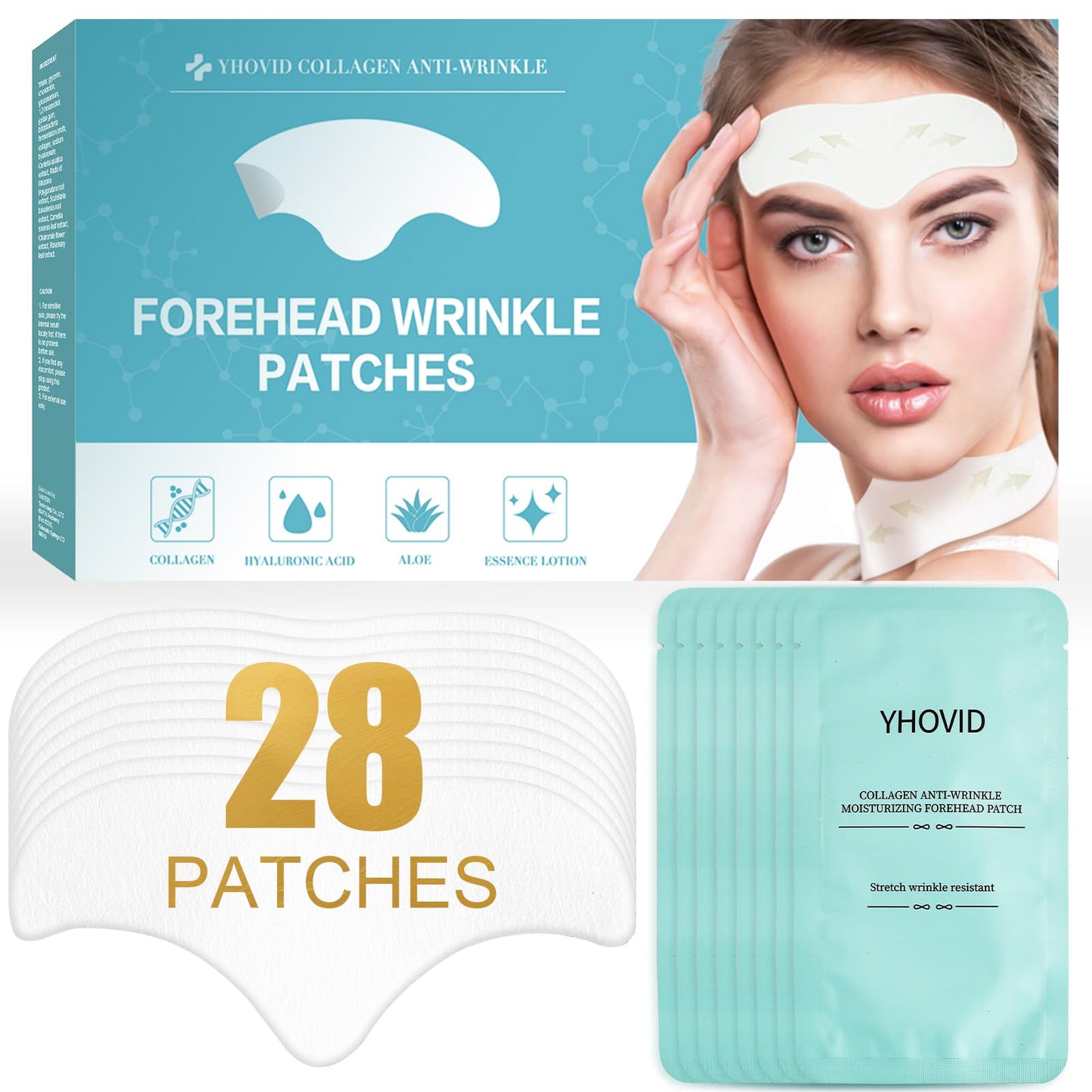 YHOVID 28 Pcs Forehead Wrinkle Patches - Anti Wrinkle Facial Patches with Collagen and Vitamin E for Face Overnight to Smoothing Fine Frown Lines & Wrinkles Treatment - Medaid International