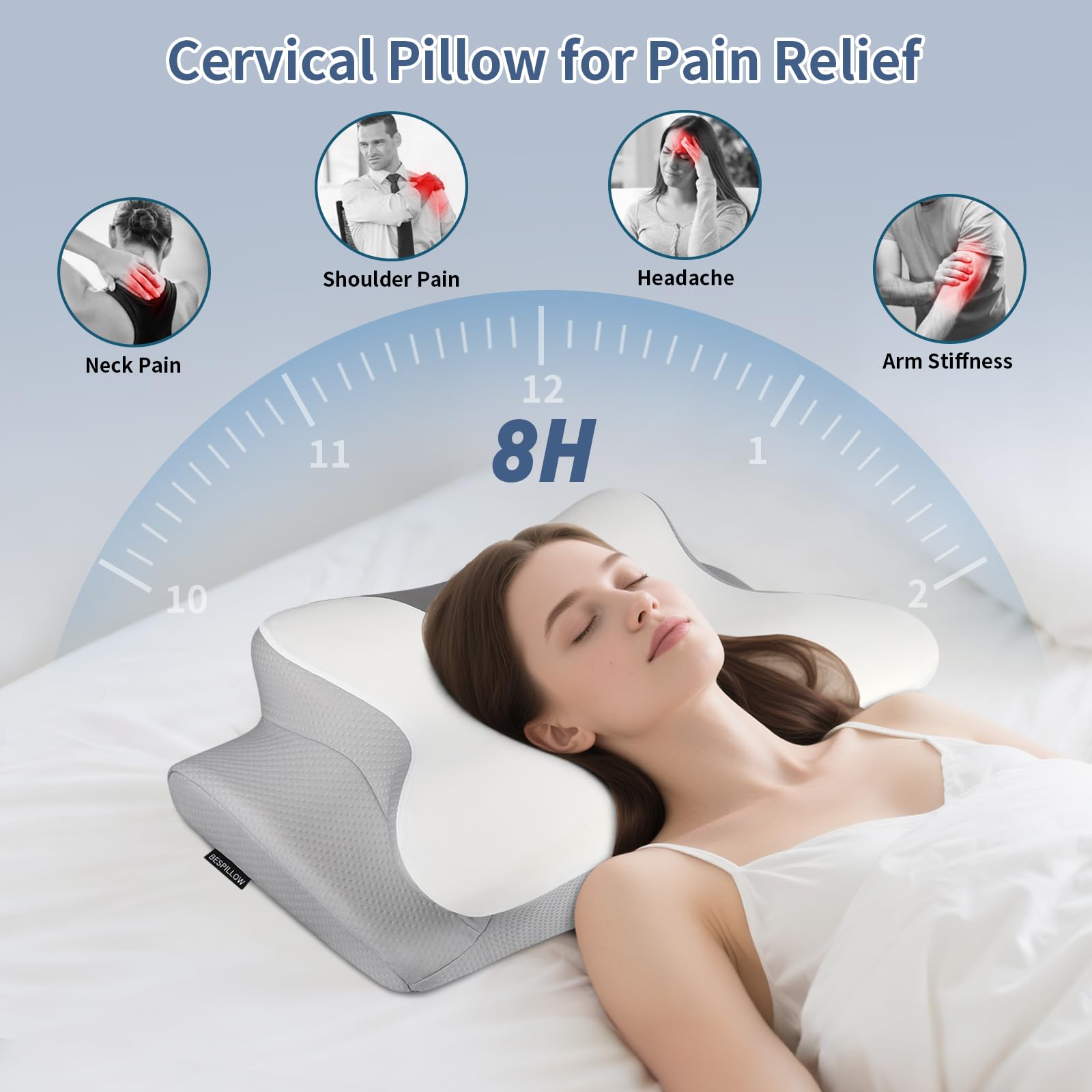 Cervical Neck Pillow for Pain Relief - Ergonomic Side Sleeper Pillow for Neck Support, Cooling Cervical Pillow for Sleeping, Contour Orthopedic Memory Foam Pillows for Back Stomach Sleepers - Medaid International