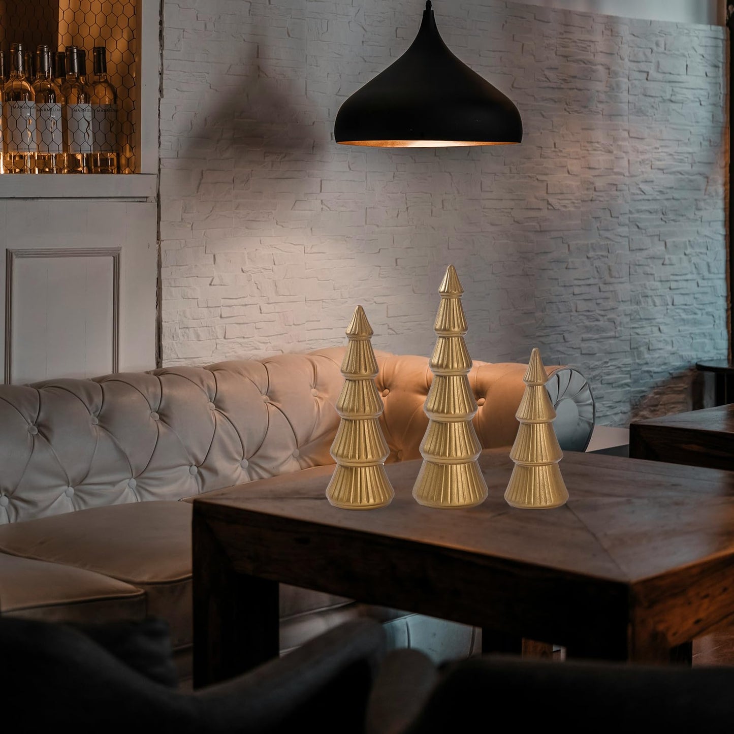 Wooden Christmas Tree, Set of 3 Tabletop Tree Figurine Wood Desk Centerpieces Table Tree Decoration Festive Ornament for Accents Xmas Mantel Shelf Home Decor Holiday Party Indoor Outdoor (Gold) - Medaid International