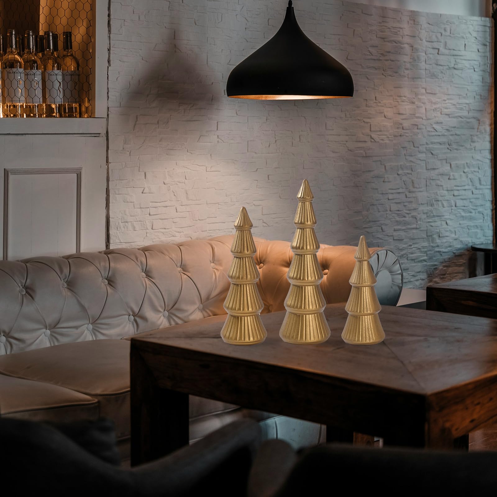 Wooden Christmas Tree, Set of 3 Tabletop Tree Figurine Wood Desk Centerpieces Table Tree Decoration Festive Ornament for Accents Xmas Mantel Shelf Home Decor Holiday Party Indoor Outdoor (Gold) - Medaid International