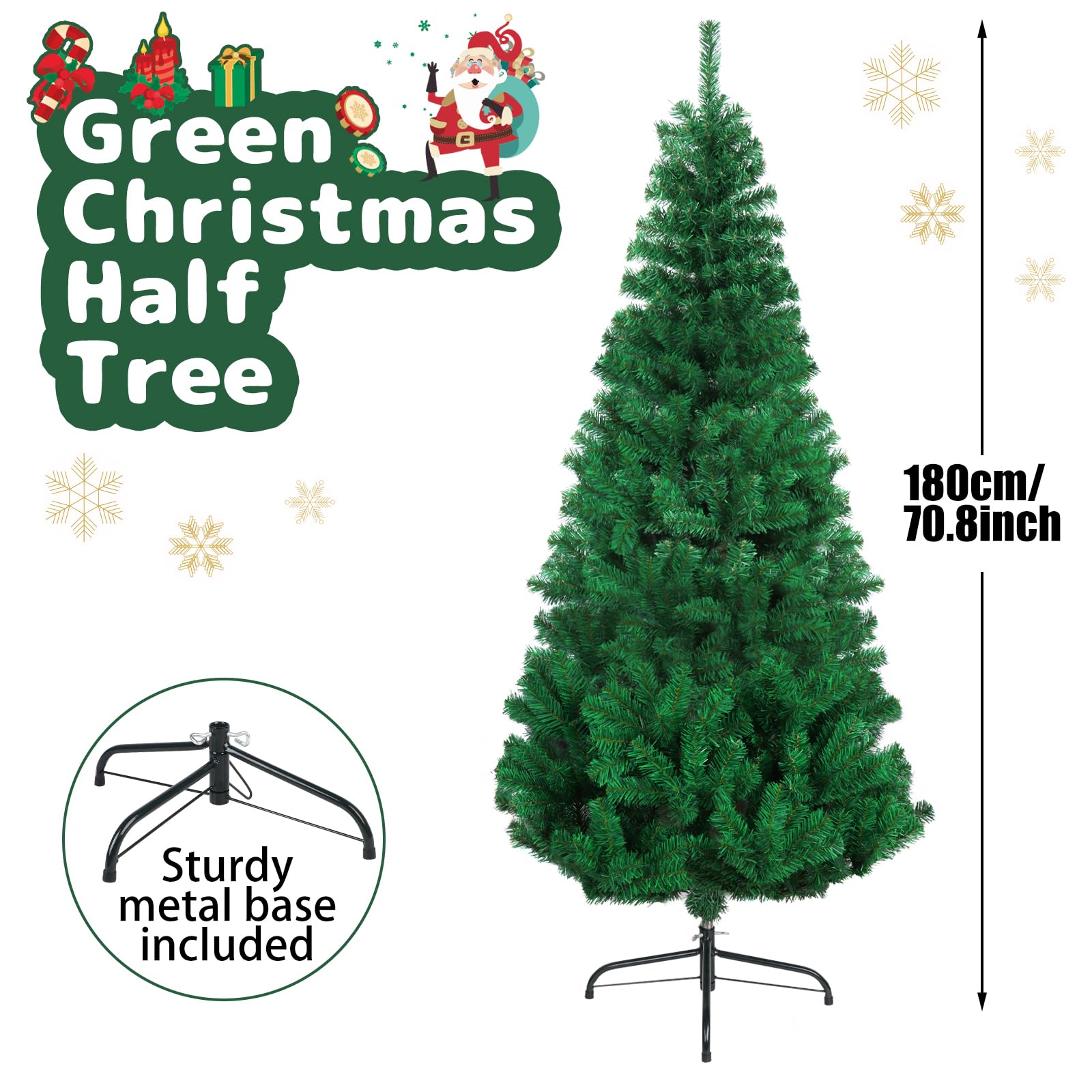 CCINEE 6ft Pine Artificial Christmas Green Half Tree Easy-Assembly with Solid Metal Stand for Wall Xmas Themed Party Decoration Indoor Outdoor Living Room Decor - Medaid International