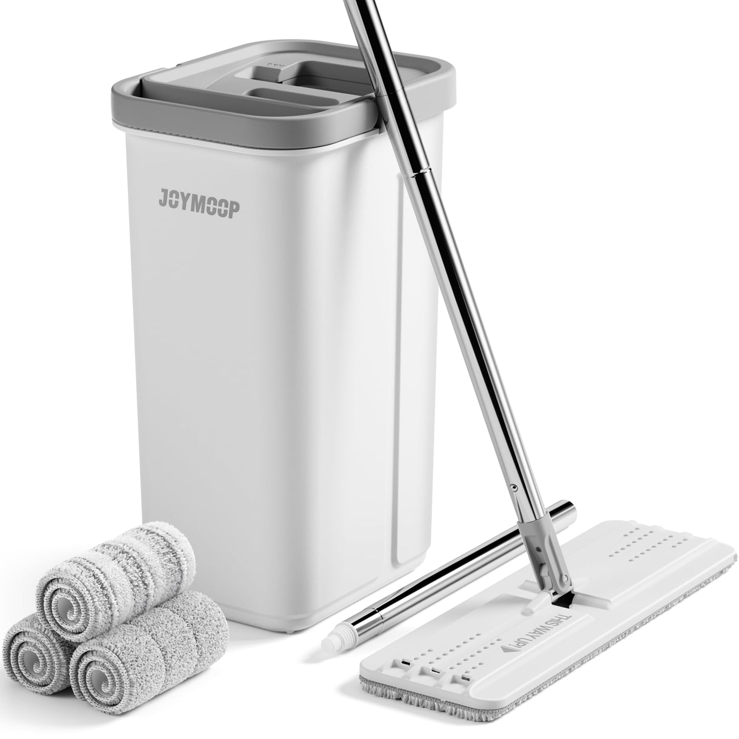 JOYMOOP Mop and Bucket with Wringer Set, Hands Free Flat Floor Mop and Bucket, 60" Mop with 3 Reusable Microfiber Pads, Wet and Dry Use, Floor Cleaning System - Medaid International