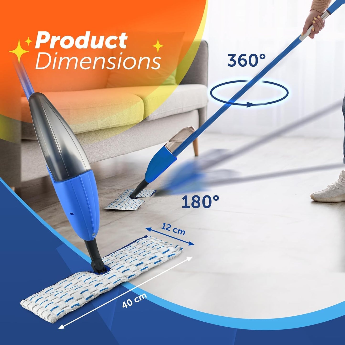 Macromax Falcon Double Spray Mop – 2‑Sided Microfiber Floor Mop with 700ml Refillable Bottle – 360° Rotating Head – Water-Saving Bucket-Free Cleaning – for Hardwood, Tile & Laminate - Medaid International
