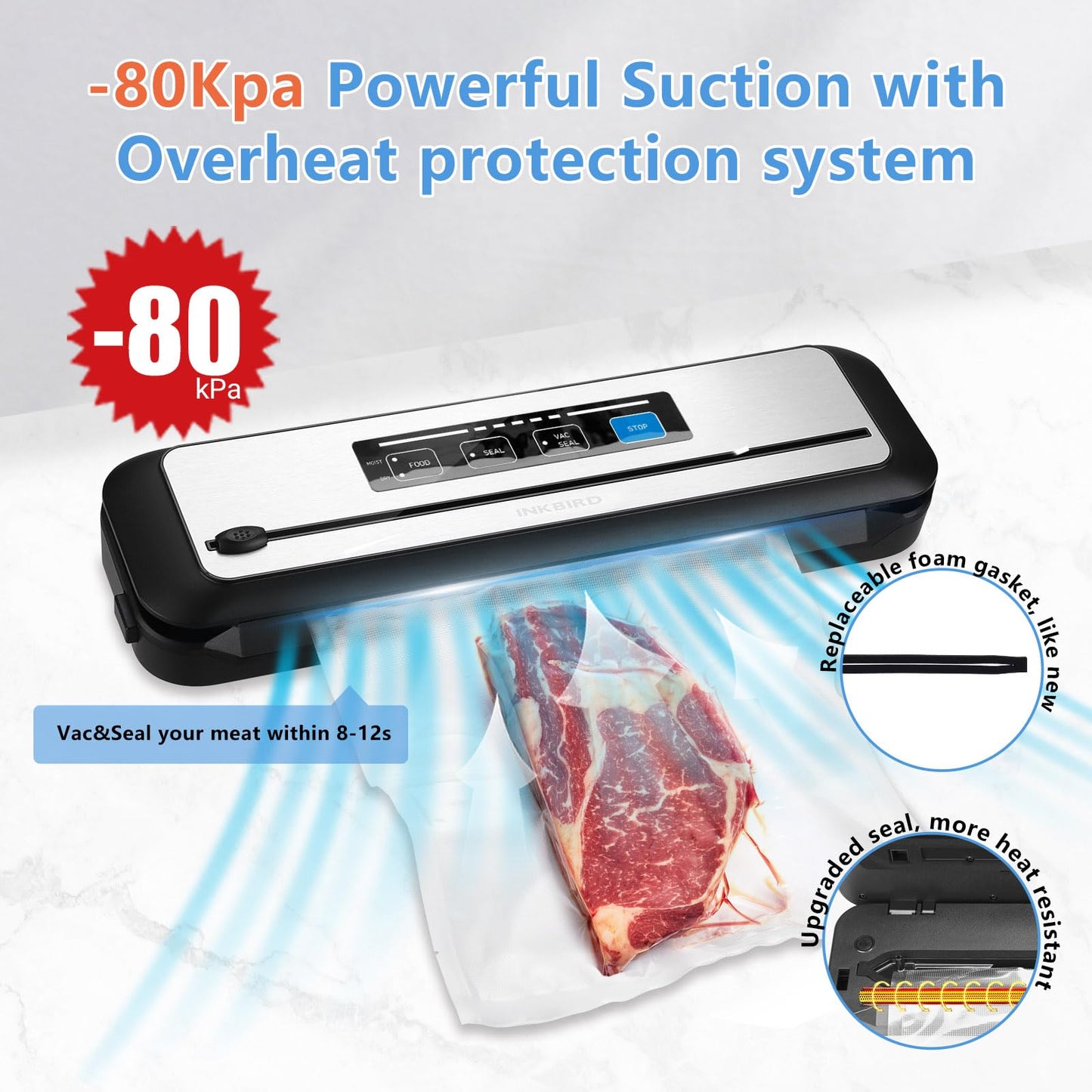 Inkbird Vacuum Sealer Machine with Starter Kit, Automatic PowerVac Air Sealing Machine for Food Preservation, Dry & Moist Sealing Modes,Built-in Cutter,Easy Cleaning Storage - Medaid International