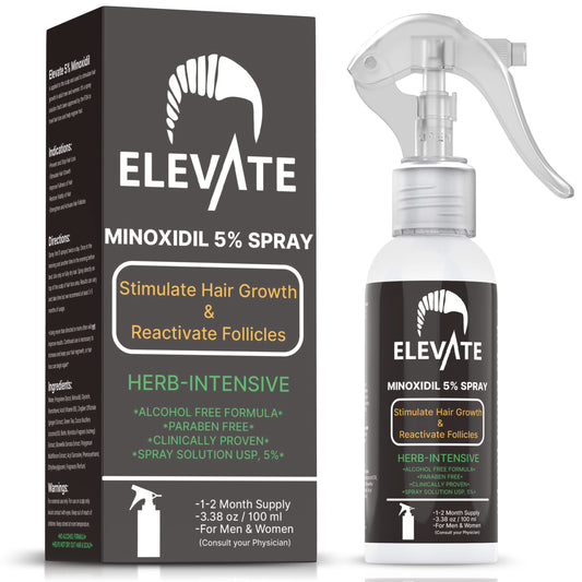 ELEVATE 5% Minoxidil Hair Growth Spray - Alcohol Free Non Oily Formula Extra Strength Professional Treatment for Hair Loss/Regrowth - Stimulate Hair Follicles for Men & Women - 1 Month Supply - Medaid International