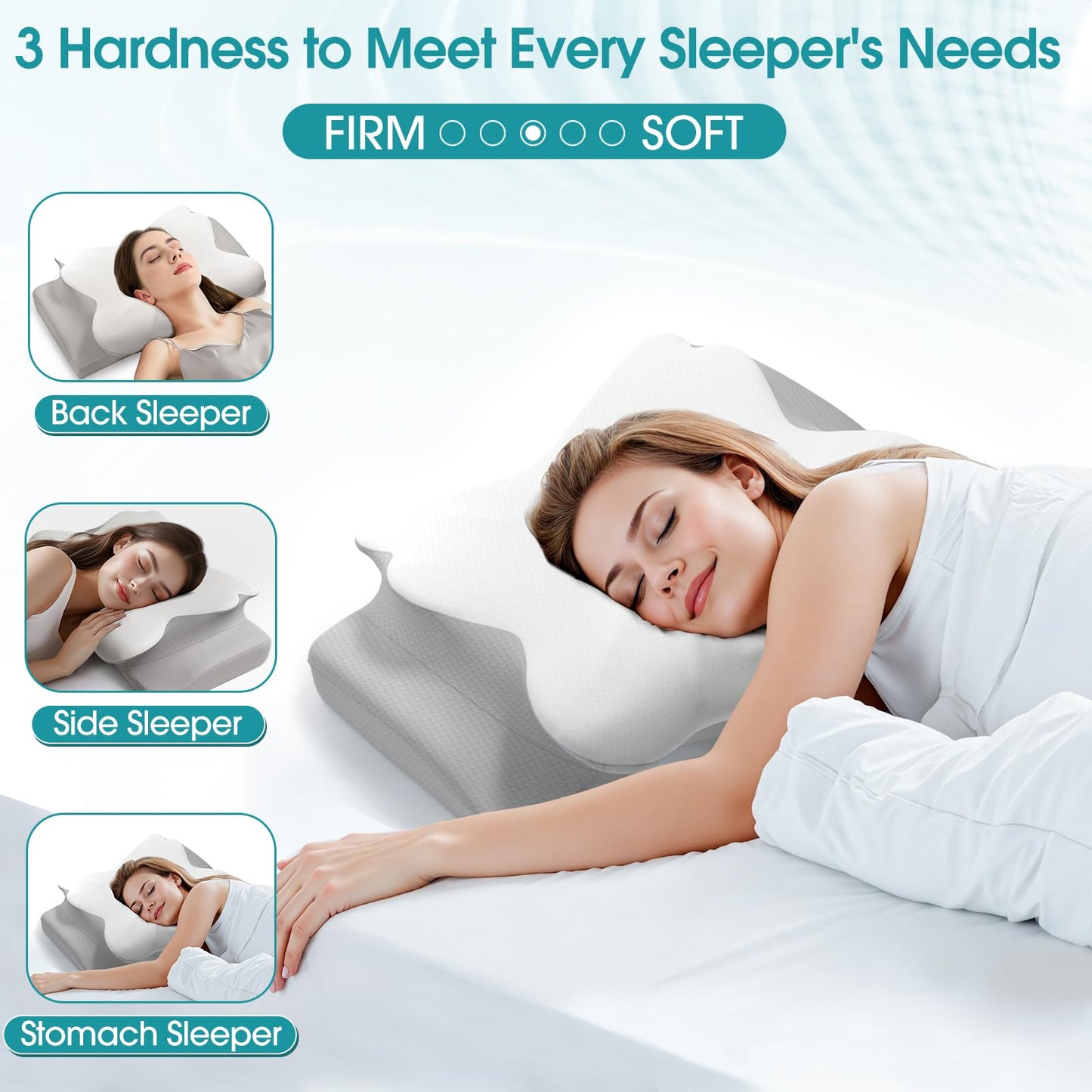 SereneCloud Cervical Pillow for Neck and Shoulder Support, Contour Memory Foam Pillow for Sleeping, Ergonomic Bed Pillow for Side, Back, Stomach Sleepers with Breathable Pillowcase (Queen, Medium) - Medaid International