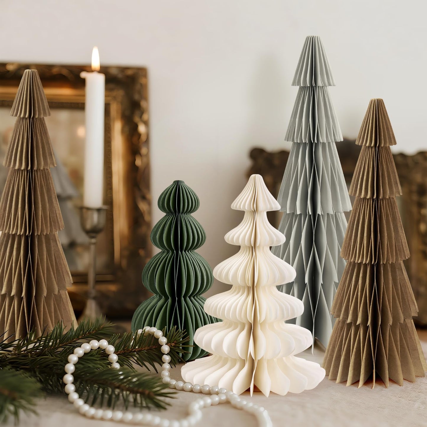 8PCS Paper Christmas Tree, Neutral Christmas Honeycomb Centerpieces, 3D Minimalist Paper Trees Table Decorations for Home Xmas Holiday Party Decor(Gray, Brown, White, Green) - Medaid International
