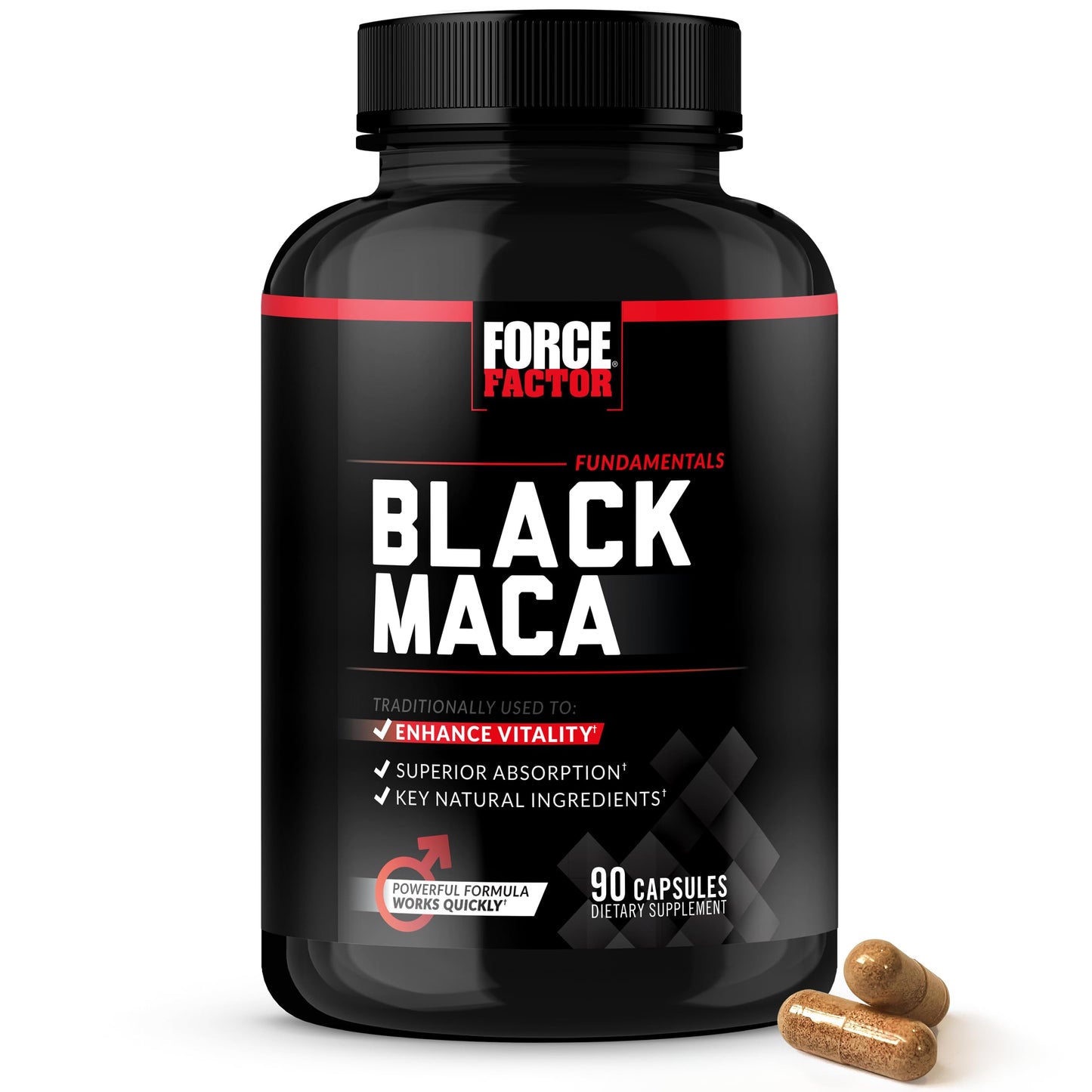 FORCE FACTOR Black Maca Root Supplement for Men, 1000mg Maca Negra Extract for Energy, Hormonal Balance & Vitality, Superior Absorption with BioPerine, 90 Capsules - Medaid International