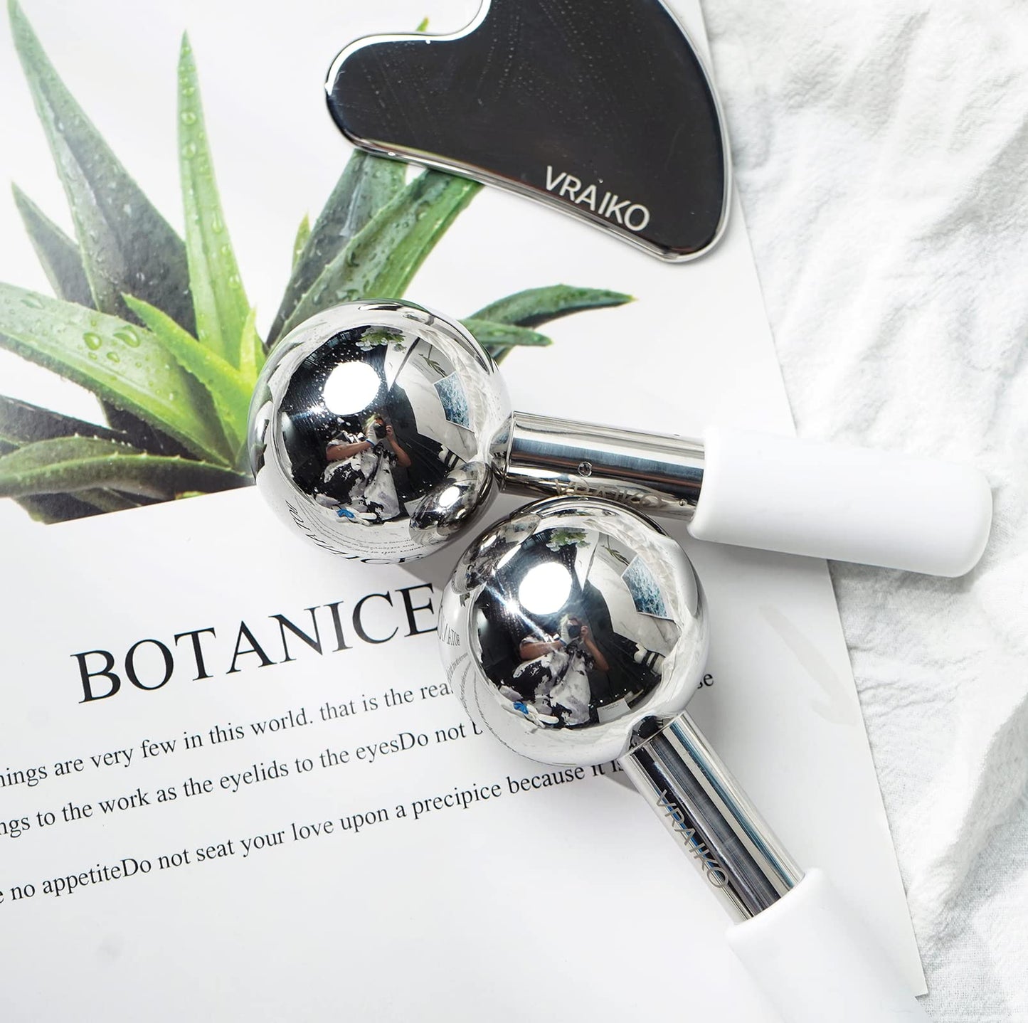 VRAIKO ICE Globes for Facials & Gua Sha Set, Gua Sha Facial Tools and Cryo Sticks with Unbreakable Steel, Face Massager Cooling Rollers for Dark Circles, Puffiness and Lymphatic Drainage (White) - Medaid International