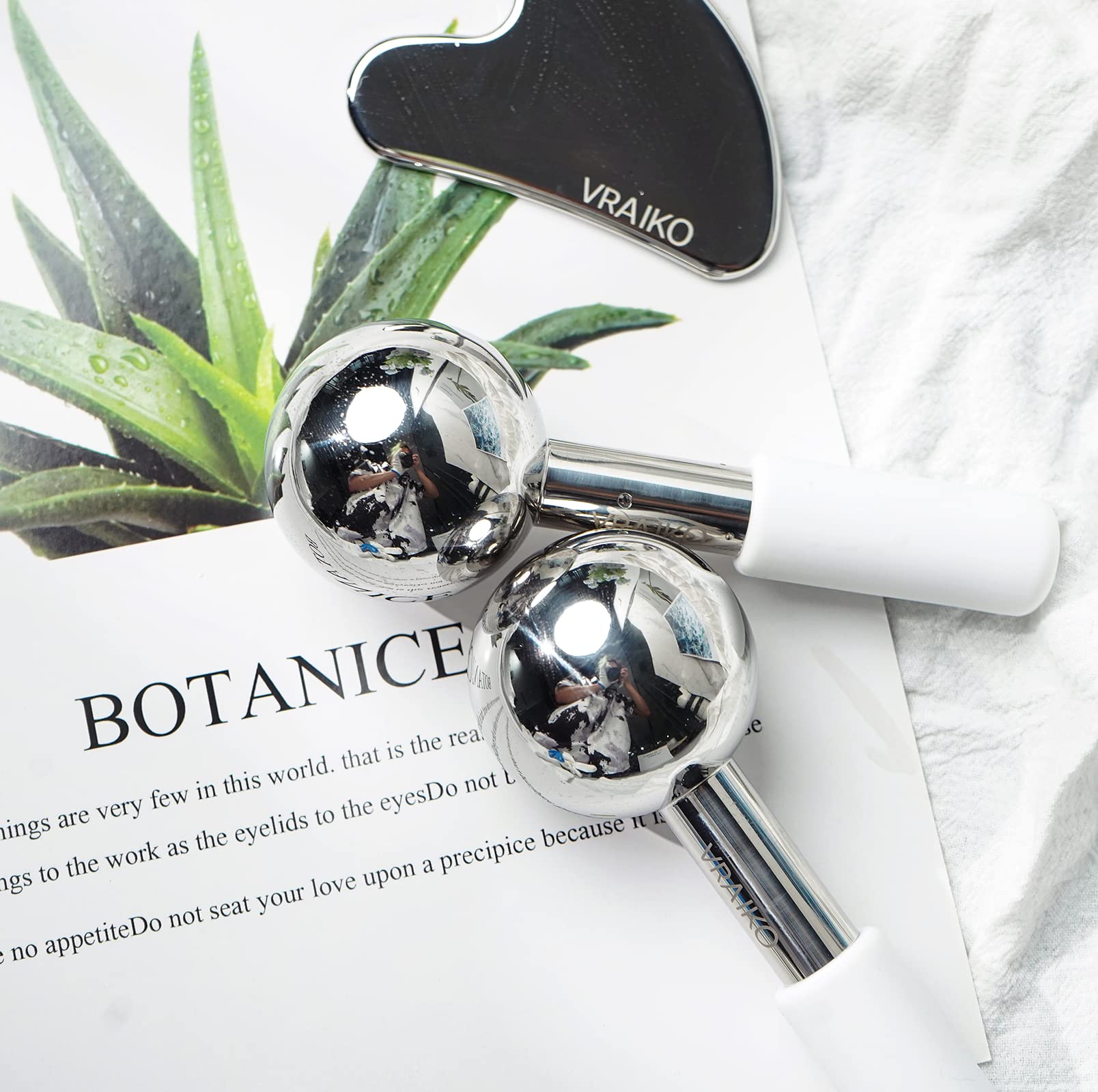 VRAIKO ICE Globes for Facials & Gua Sha Set, Gua Sha Facial Tools and Cryo Sticks with Unbreakable Steel, Face Massager Cooling Rollers for Dark Circles, Puffiness and Lymphatic Drainage (White) - Medaid International