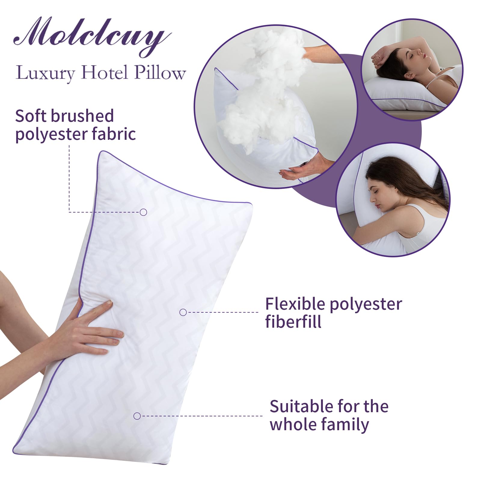 MOLCLCUY Bed Pillows Queen Size Set of 2,Hotel Collection Pillows for Side and Back Sleepers,Super Soft Down Alternative Microfiber Filled Pillows - Medaid International