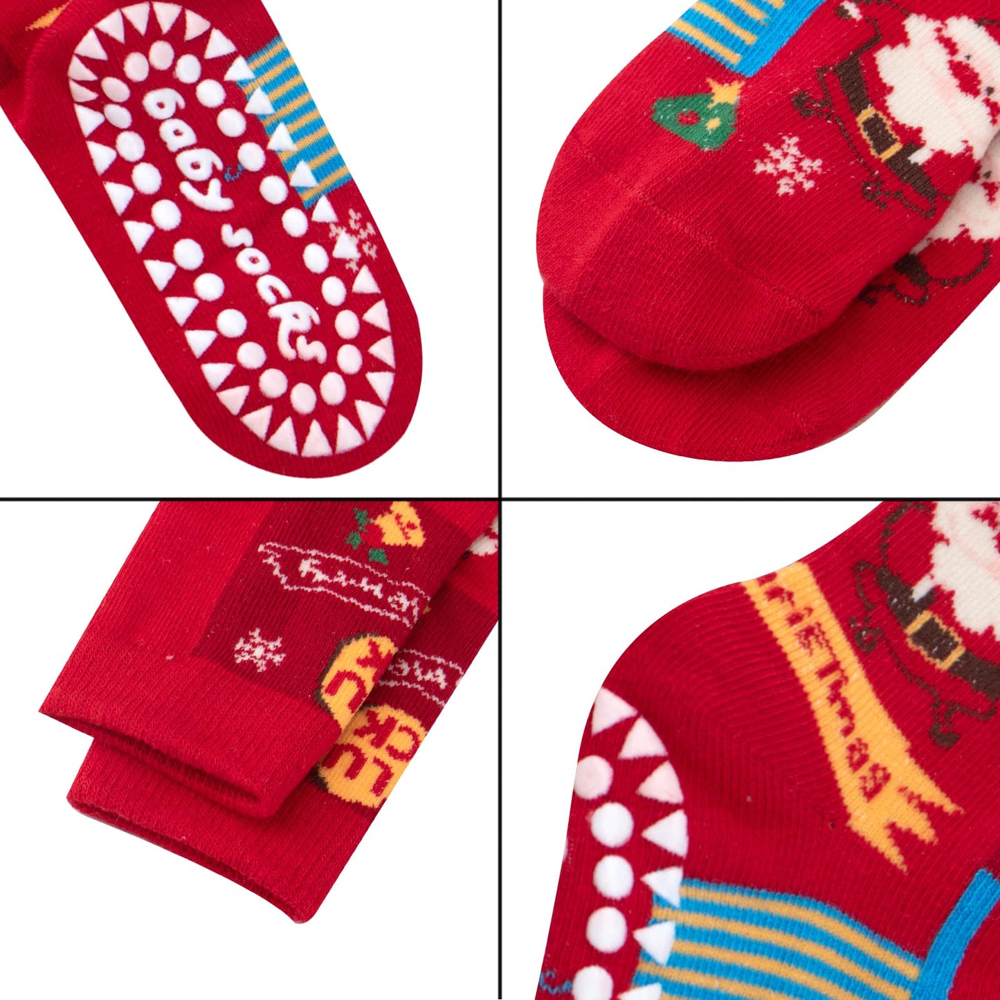 Meeshine Toddler Kids Christmas Socks Baby No Slip Grip Socks Xmas Holiday Cotton Ankle Socks Boys Girls 1-8T - Medaid International