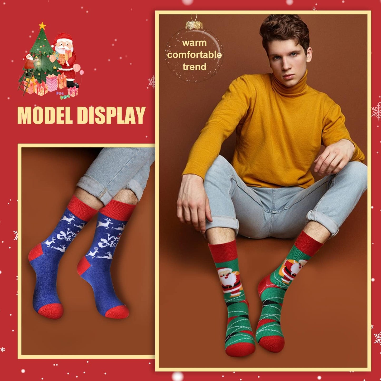 Moonlight Manor Christmas Socks For Men, 6 Pack Mens Christmas Socks, Xmas Crew Socks US Size 6-13 - Medaid International